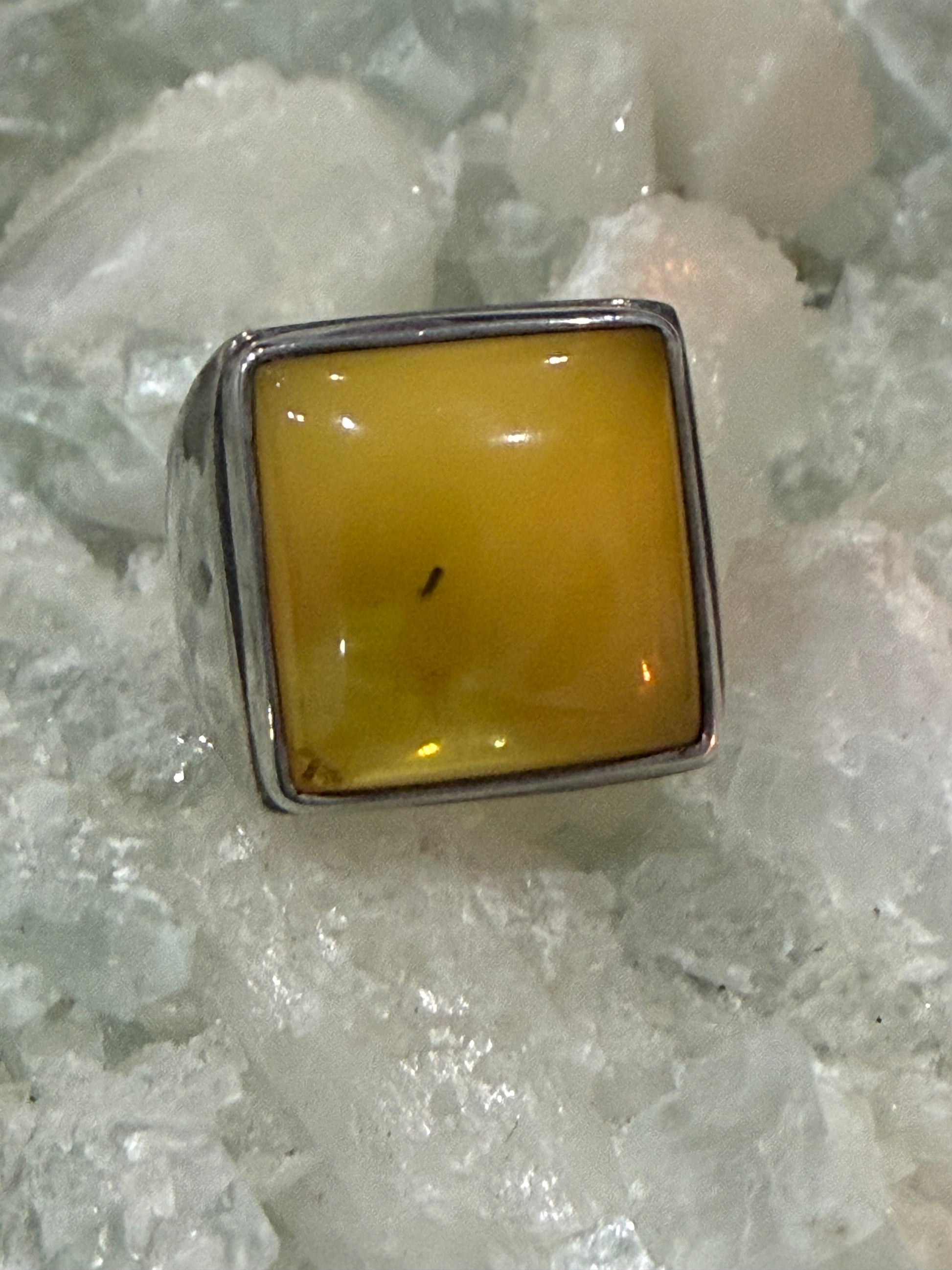 Butterscotch Amber Men’s Silver Ring – Size 8 Crystal Wellness