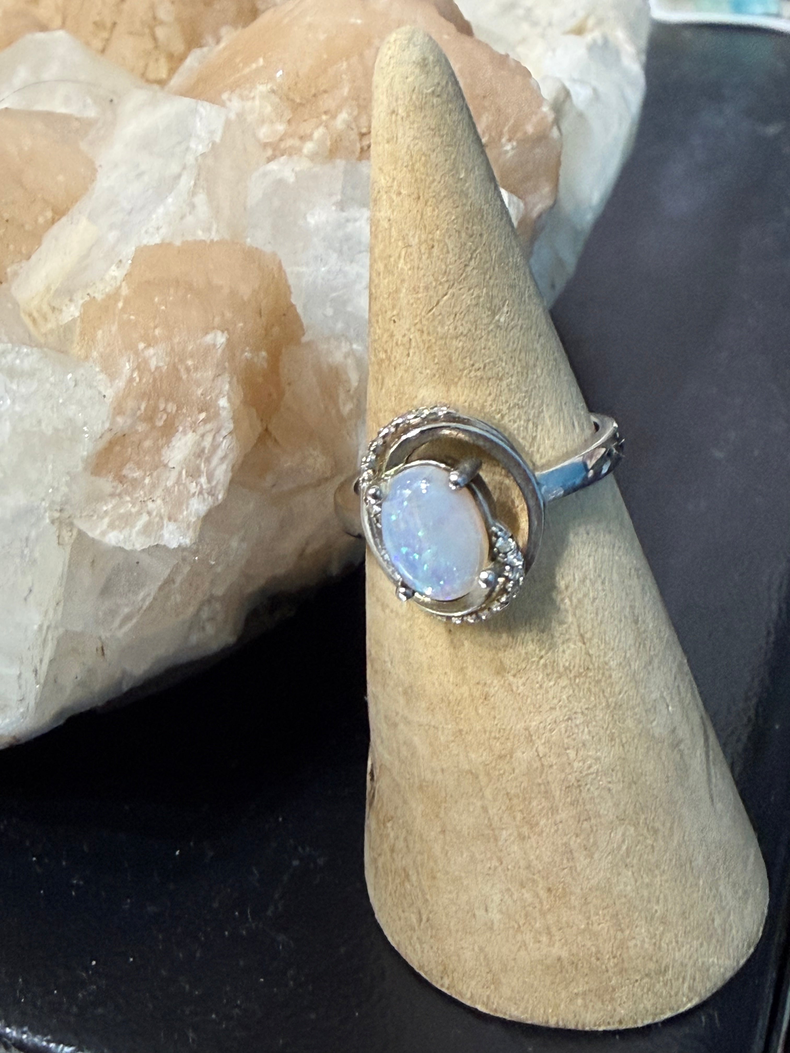 Australian Opal & Zircon Ring, size 6.5 – Light of Intuition Crystal Wellness