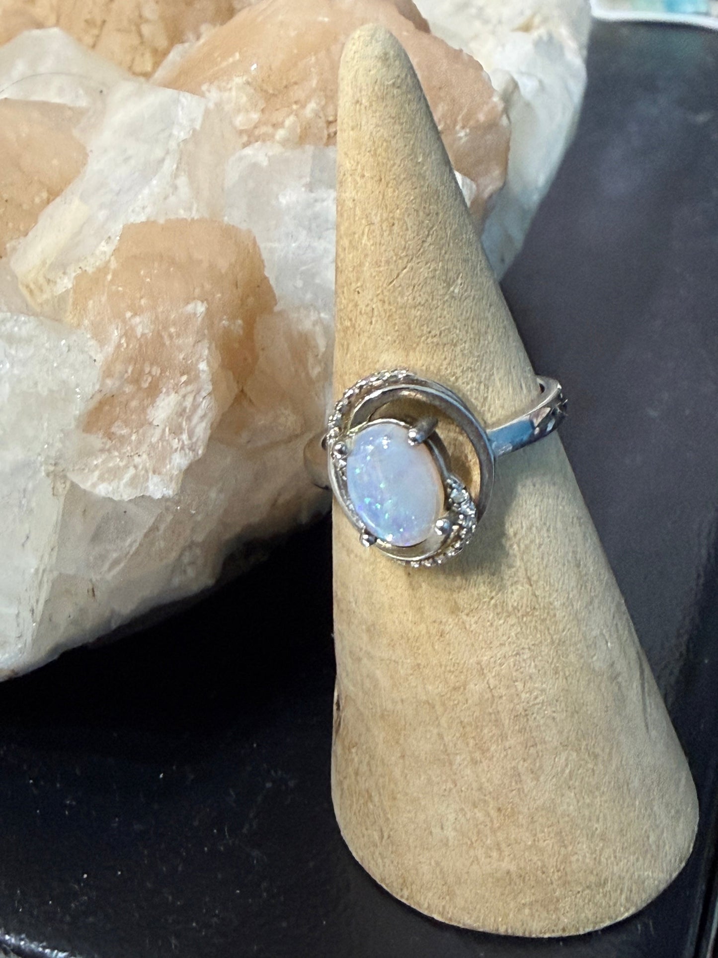 Australian Opal & Zircon Ring, size 6.5 – Light of Intuition Crystal Wellness