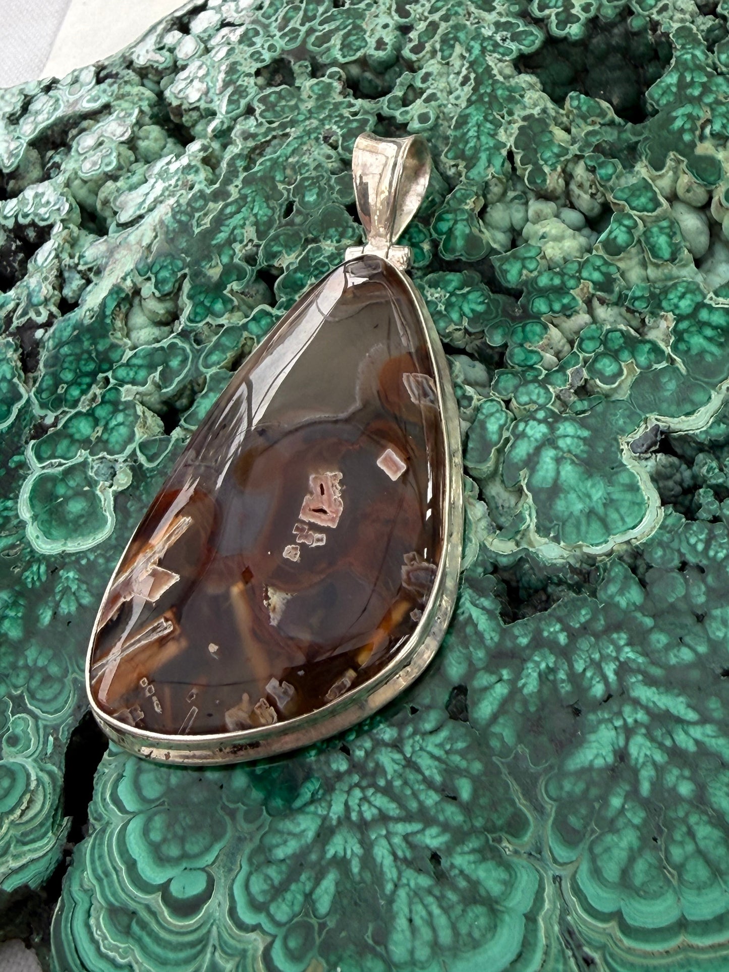 Tube Agate Sterling Silver Pendant — Pathways of Strength & Inner Flow Crystal Wellness