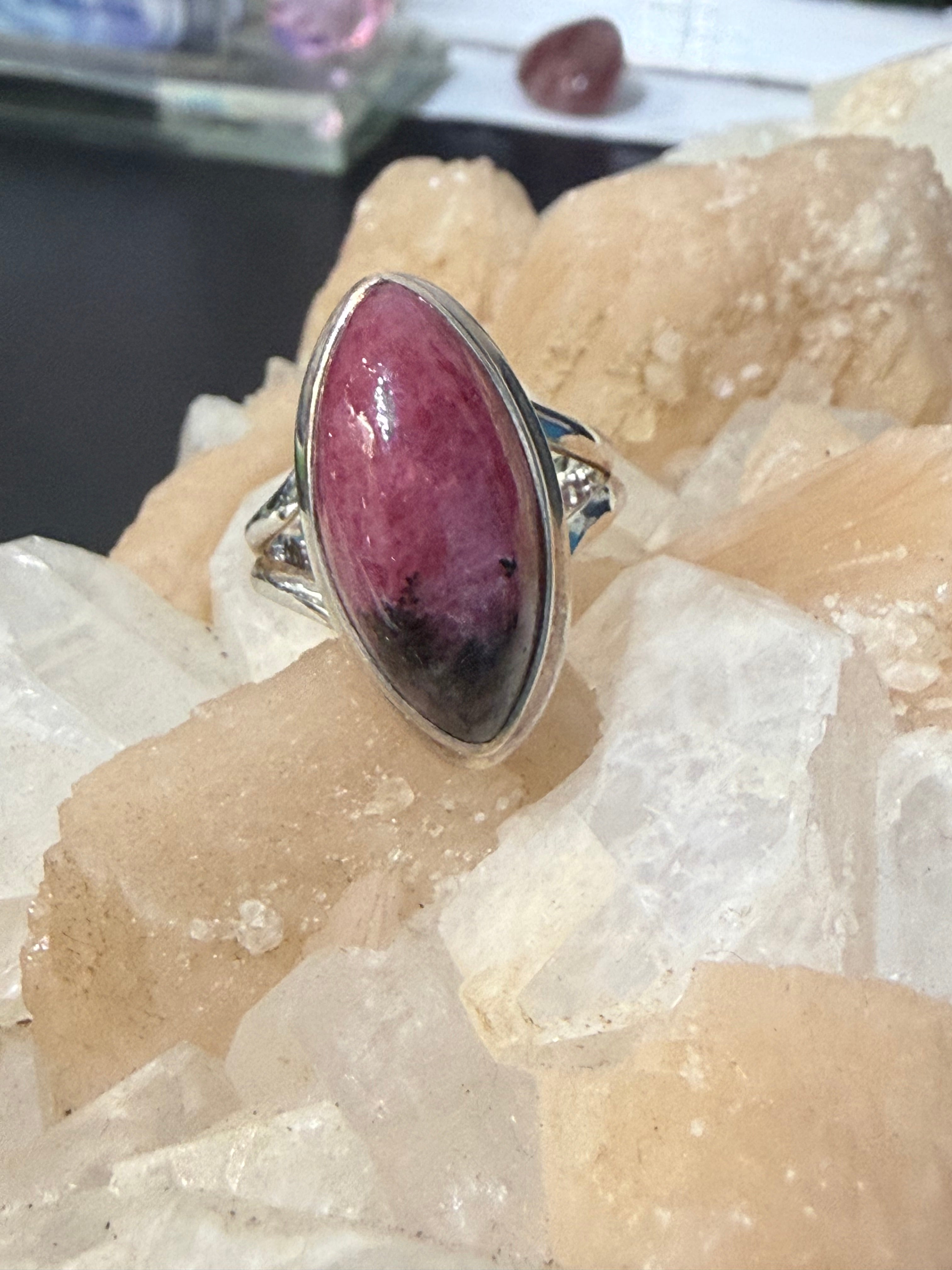 Rhodonite Sterling Silver Ring – Size 6 Crystal Wellness