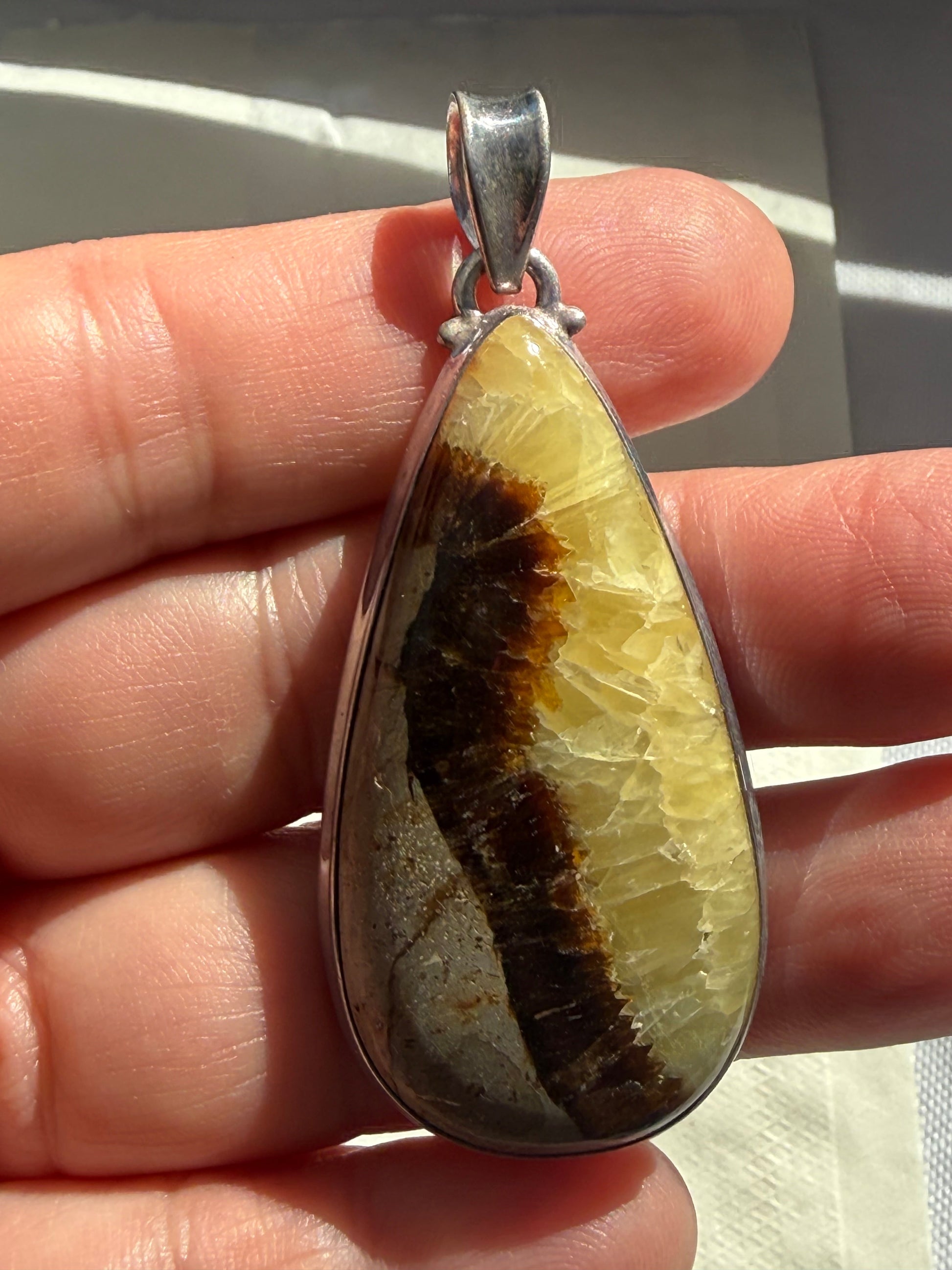 Ancient Earth Wisdom Septarian Sterling Silver Pendant 50x25mm Crystal Wellness