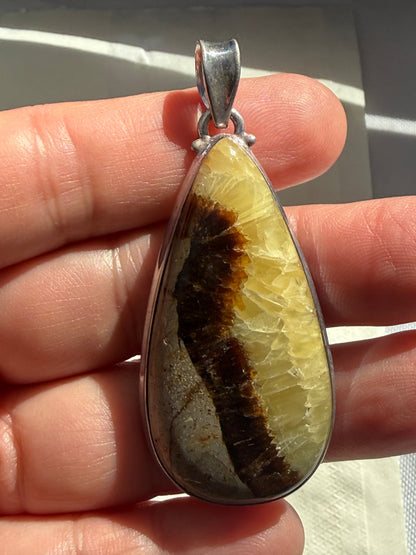 Ancient Earth Wisdom Septarian Sterling Silver Pendant 50x25mm Crystal Wellness