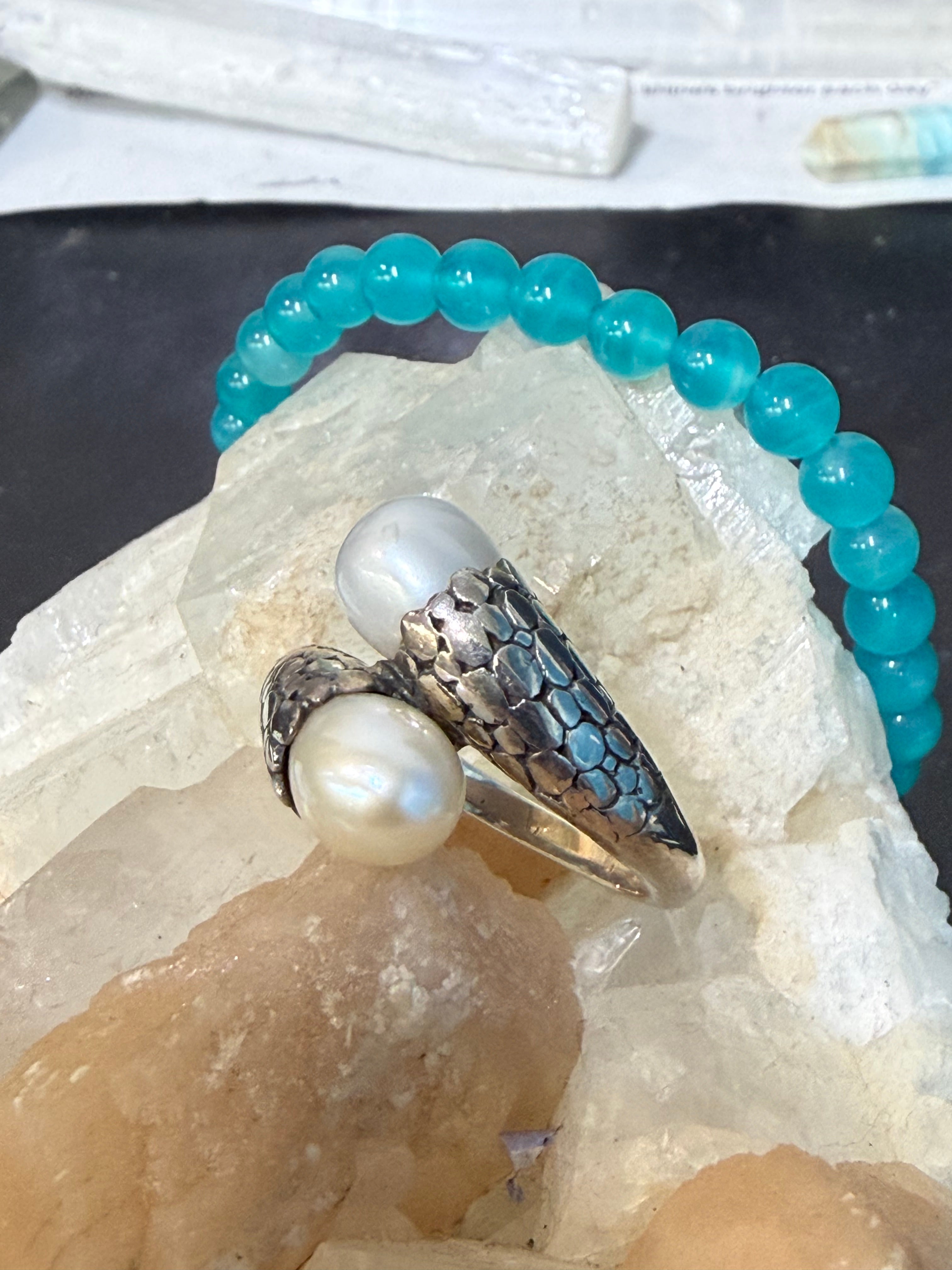 Natural Pearl Ring, size 10 – Ocean’s Whisper of Grace Crystal Wellness