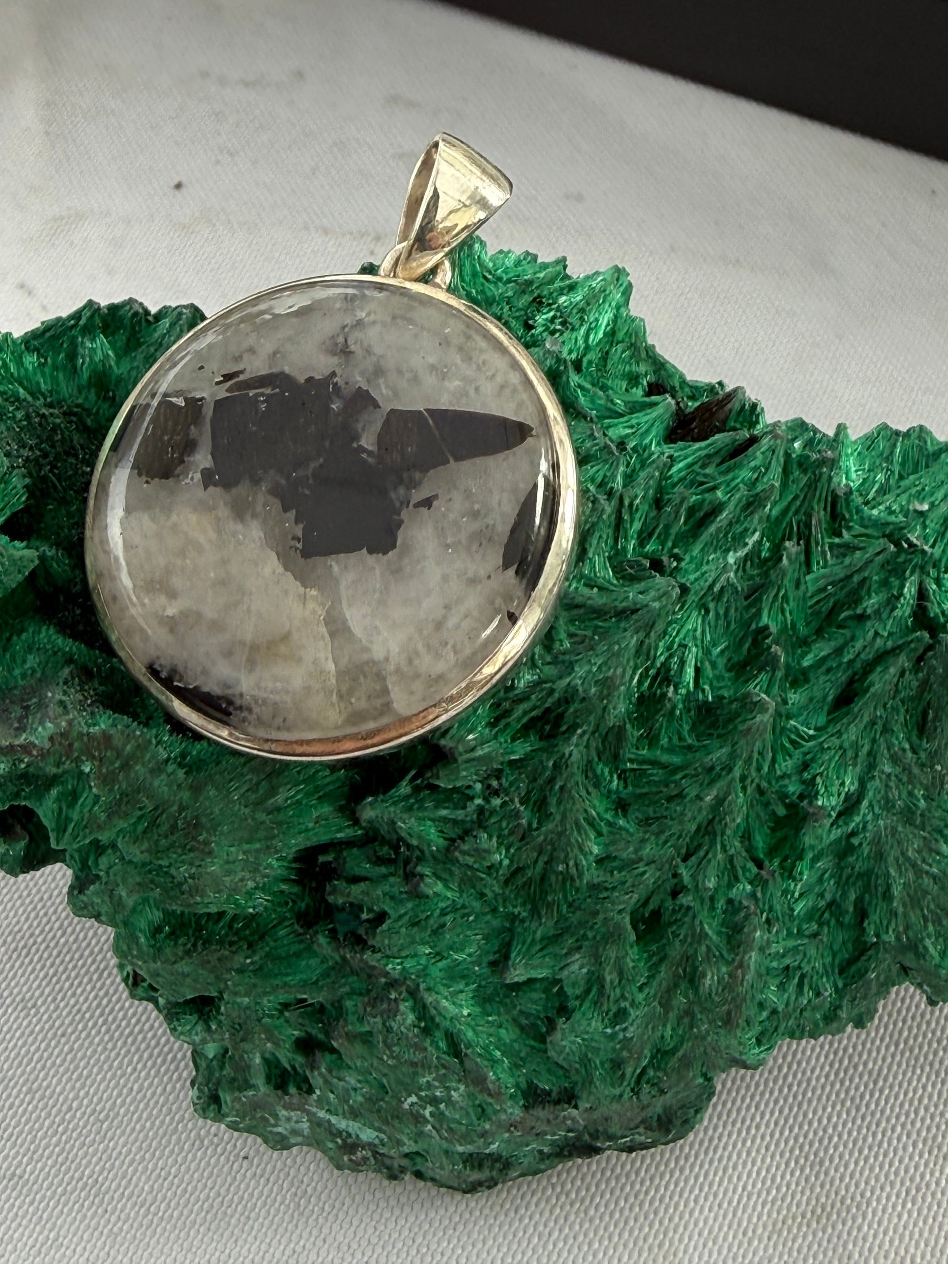 Black Tourmaline in Quartz Silver Pendant Crystal Wellness