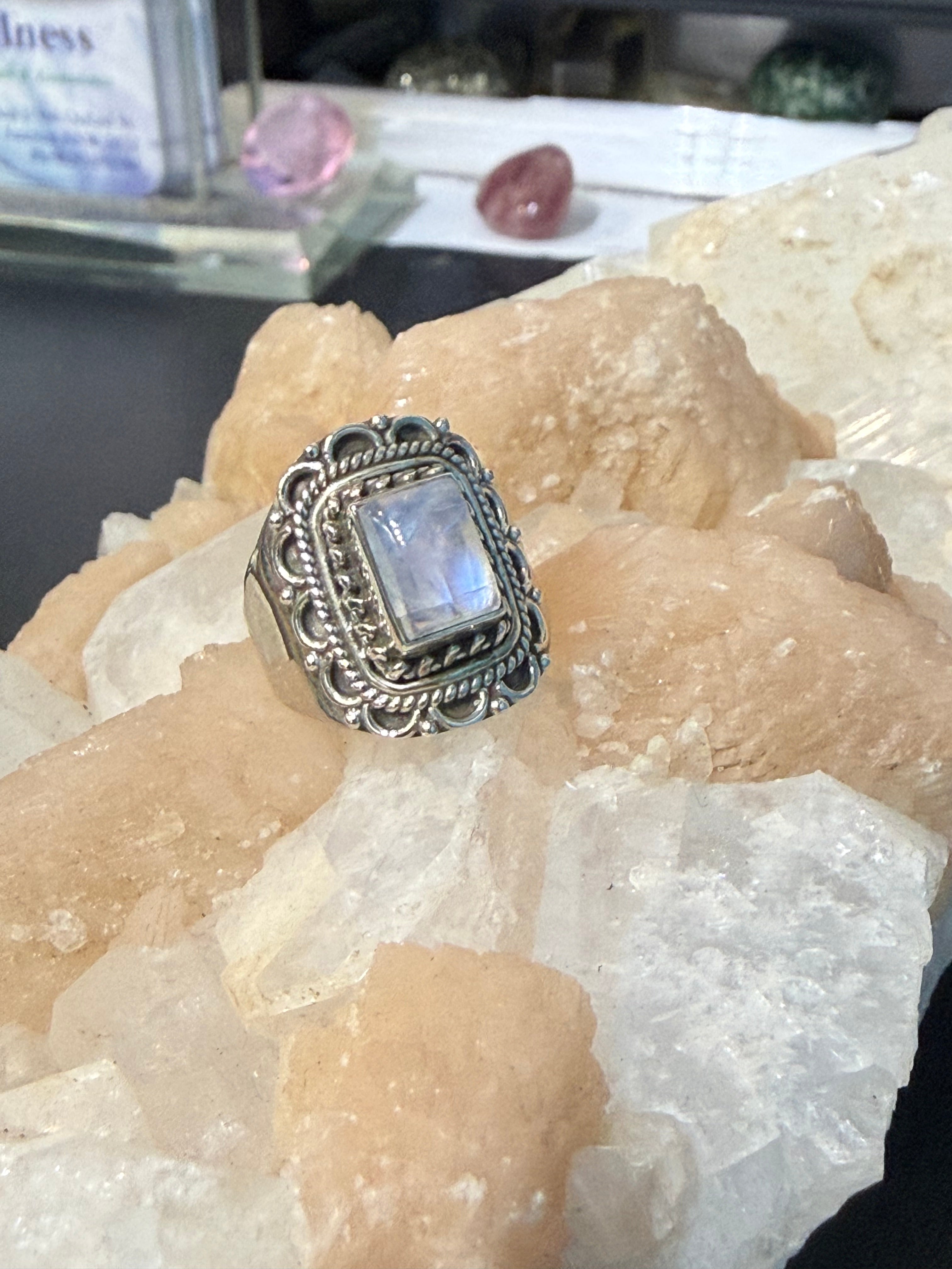 Moonstone Sterling Silver Ring – Size 5.5 Crystal Wellness