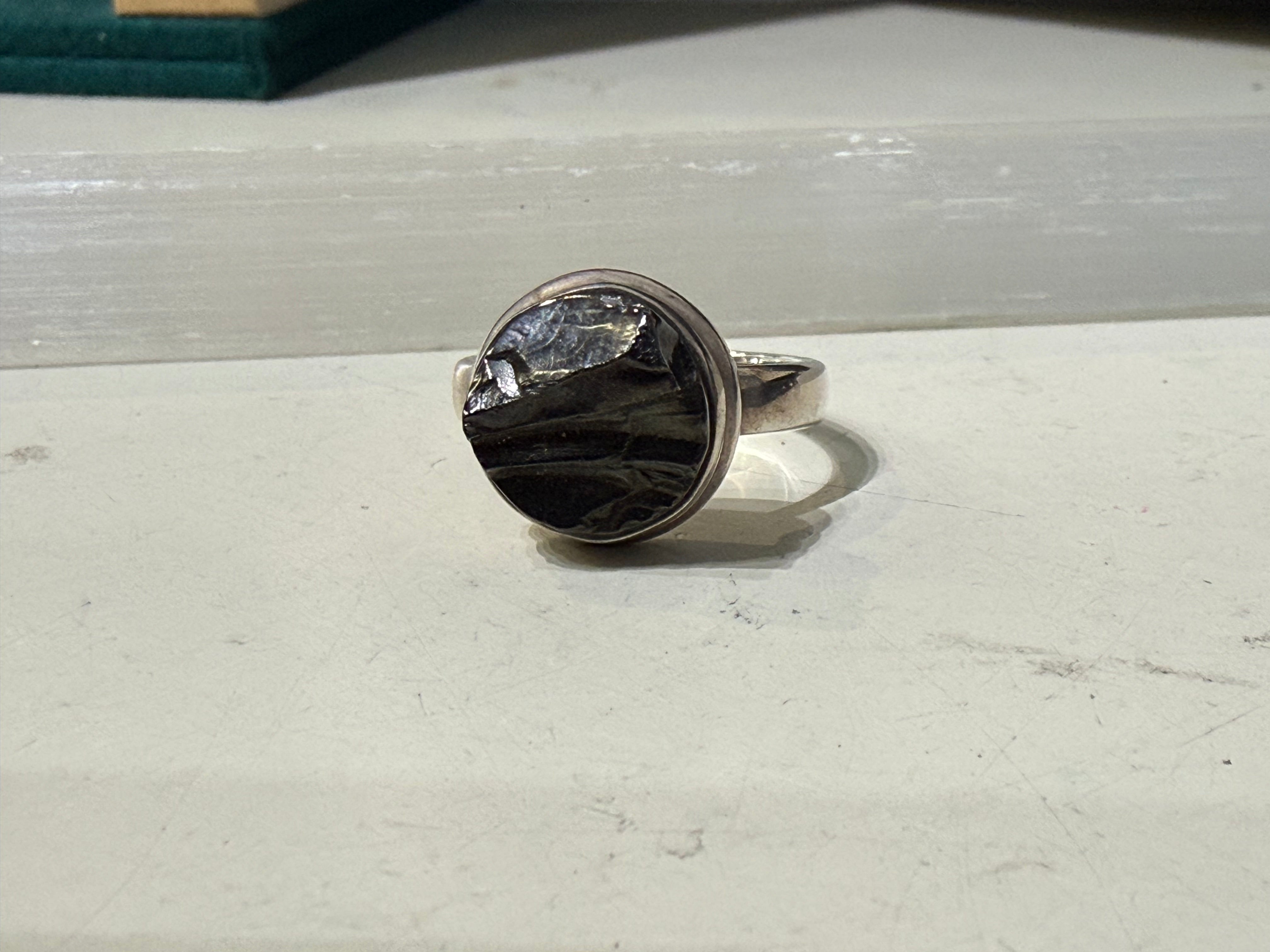 Elite Shungite 925 Sterling Silver Rectangle Ring Size 7.5 Crystal Wellness