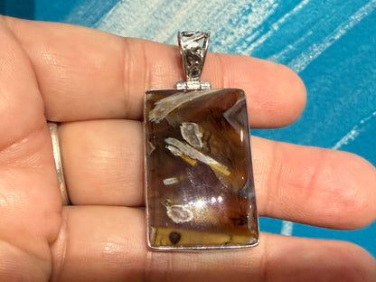 Tube Agate 925 Sterling Silver Pendant, 33mmx22mm Crystal Wellness