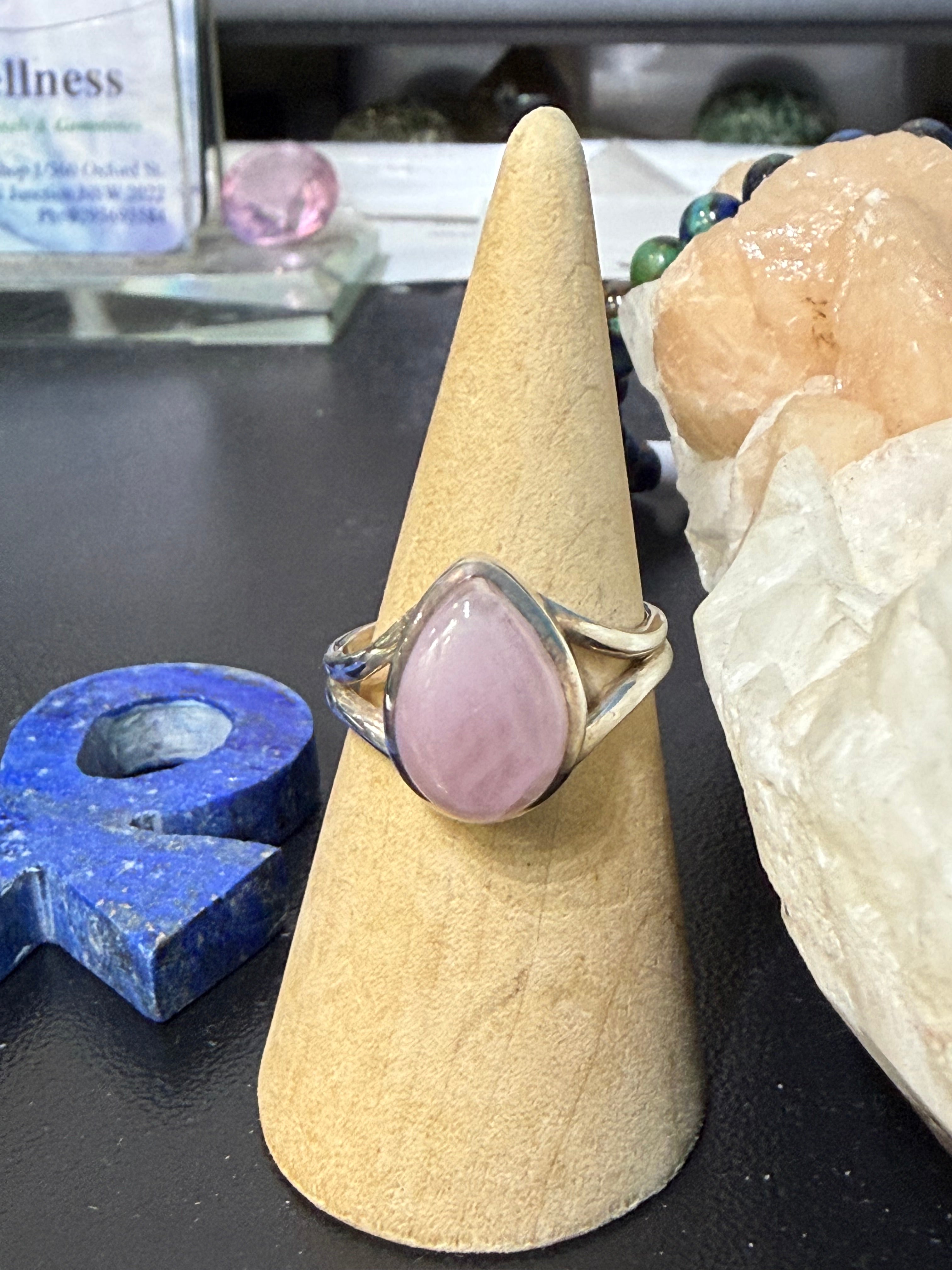 Natural Kunzite Ring, size 9.5 – Stone of Divine Love, Emotional Healing & Inner Peace Crystal Wellness