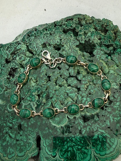 Malachite Sterling Silver Bracelet – Transformation, Protection & Empowered Growth 21cm Crystal Wellness