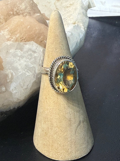 Citrine 925 Sterling Silver Ring Size 6 Adjustable Crystal Wellness