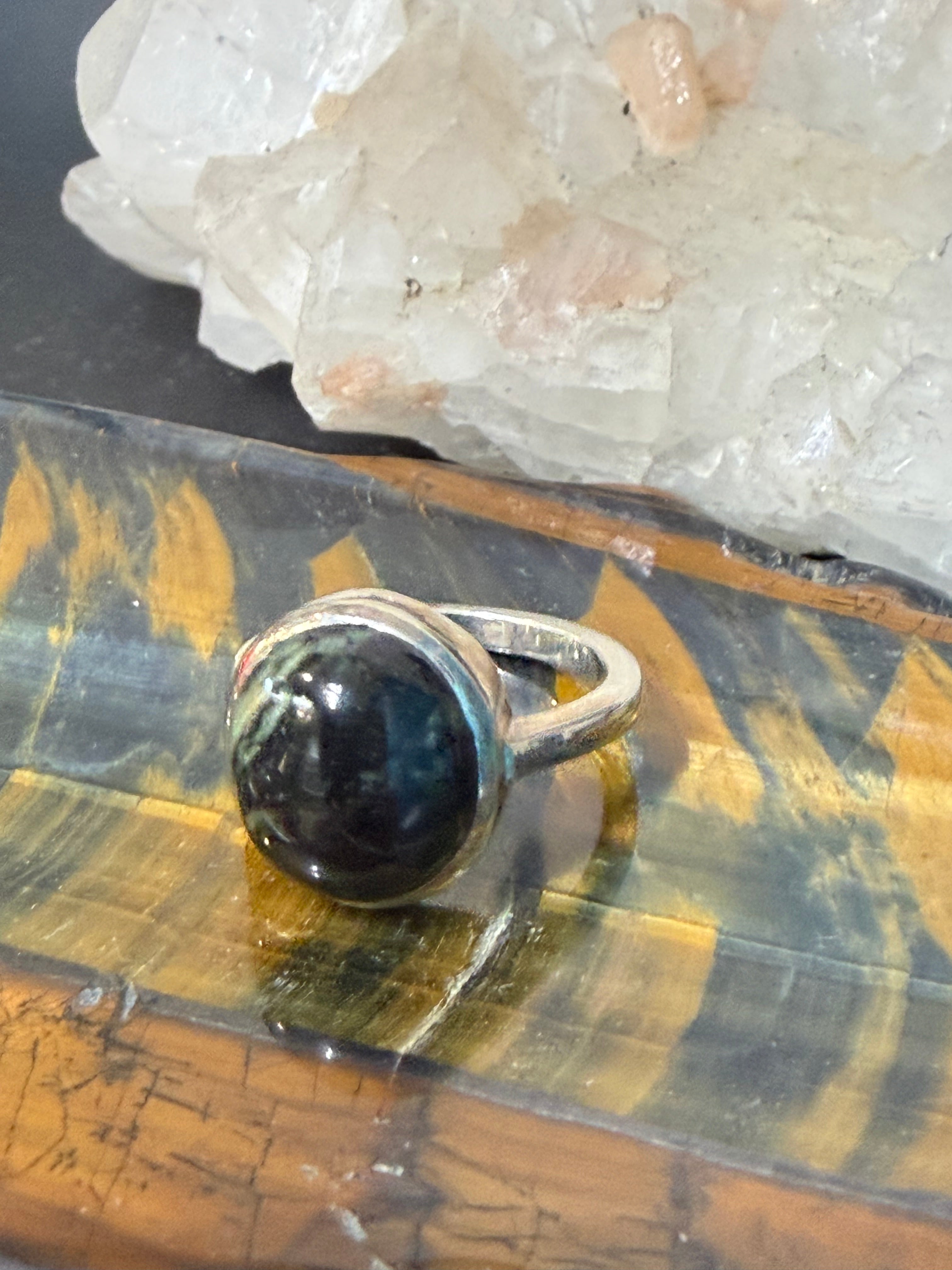 🖤 Black Jade Ring — “Guardian of Stillness”, size 5.5 Crystal Wellness