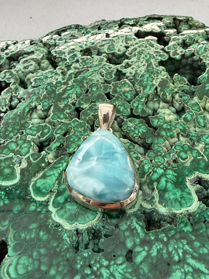 Larimar Ocean Whisper Silver Pendant 25mmx17mm Crystal Wellness
