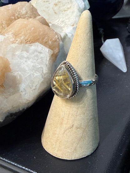 Golden Rutilated Quartz Ring – Stone of Manifestation & Divine Clarity, Size 7 Crystal Wellness