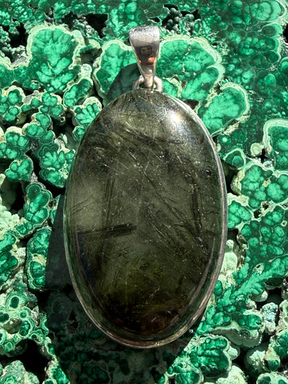 Forest Harmony Green Tourmalinated Quartz Pendant 42mmx25mm Crystal Wellness