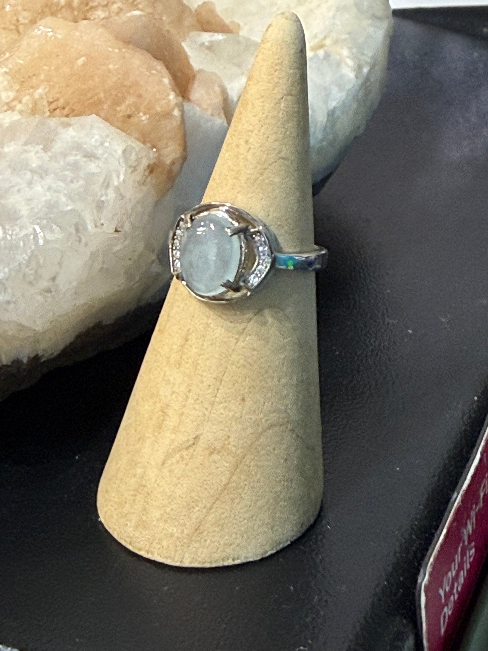 Ocean Light Aquamarine & Zircon Ring – Sterling Silver Size 6.5 Crystal Wellness