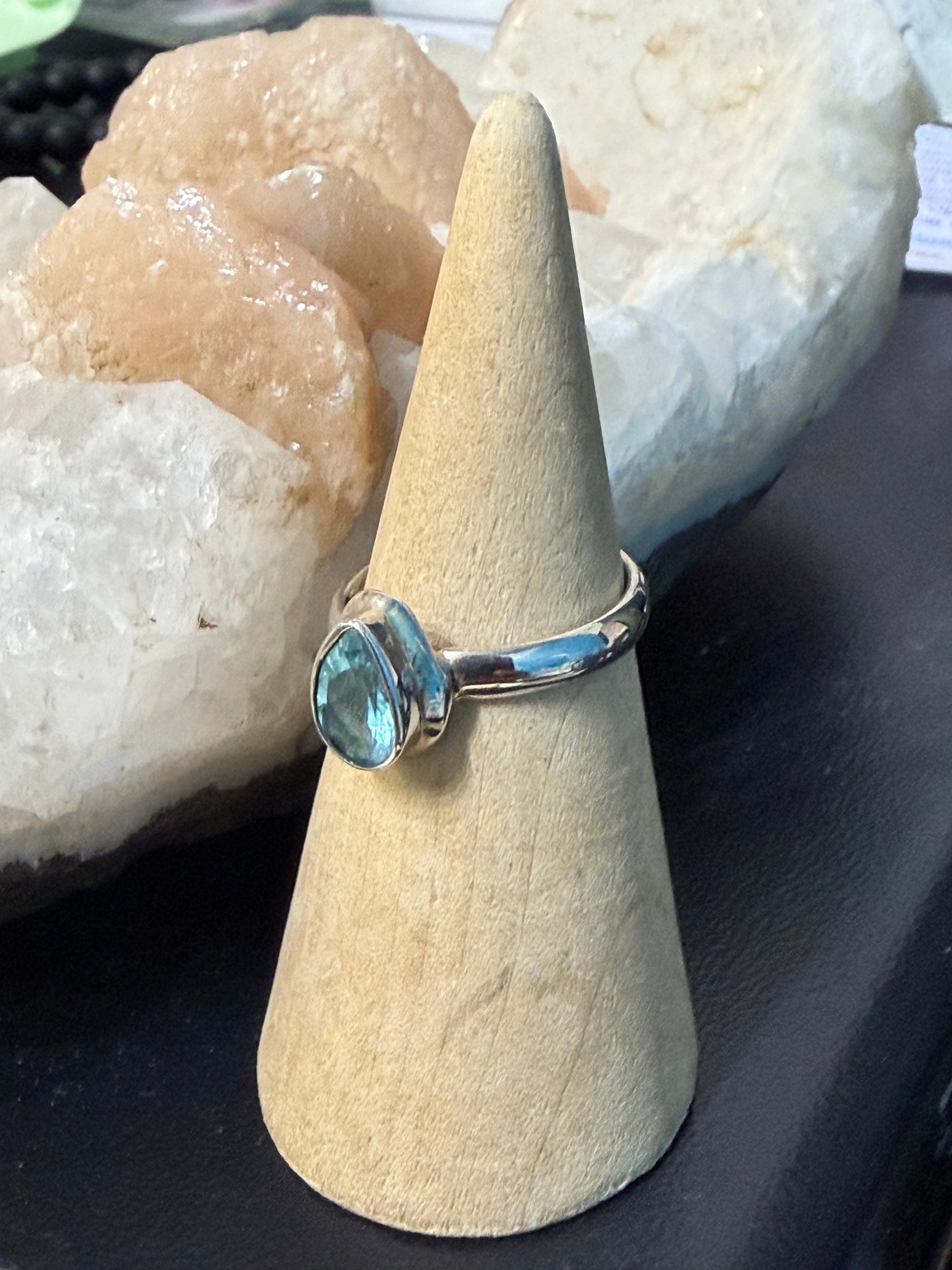 Neon Blue Apatite Ring, size 7.5  – Sterling Silver | Stone of Inspiration, Vision & Personal Growth Crystal Wellness