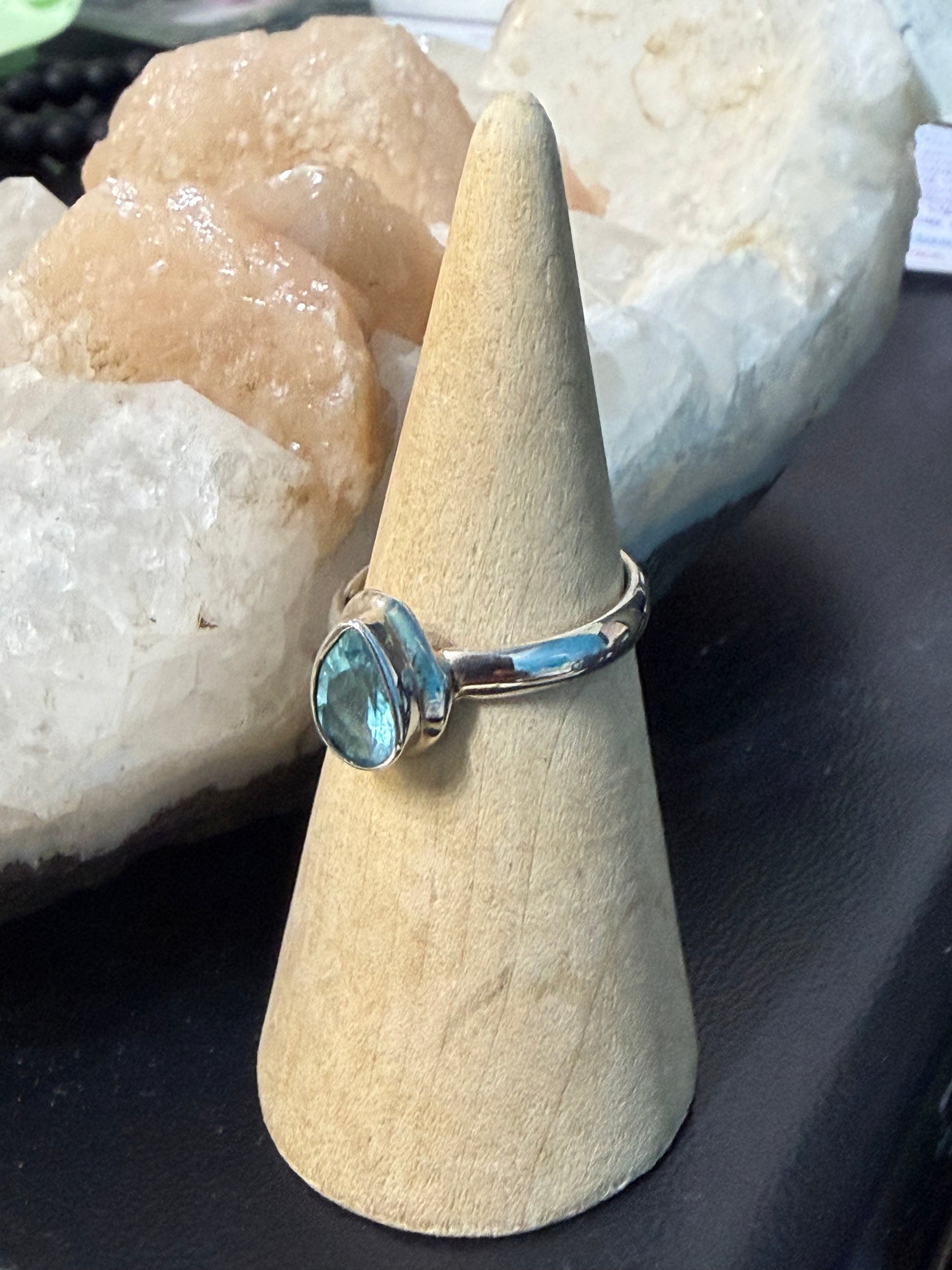 Neon Blue Apatite Ring, size 7.5  – Sterling Silver | Stone of Inspiration, Vision & Personal Growth Crystal Wellness