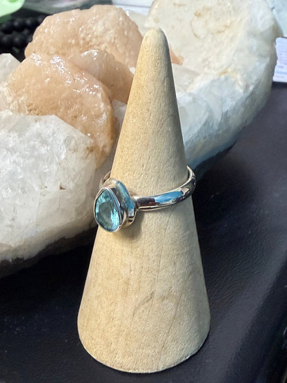 Neon Blue Apatite Ring, size 7.5  – Sterling Silver | Stone of Inspiration, Vision & Personal Growth Crystal Wellness