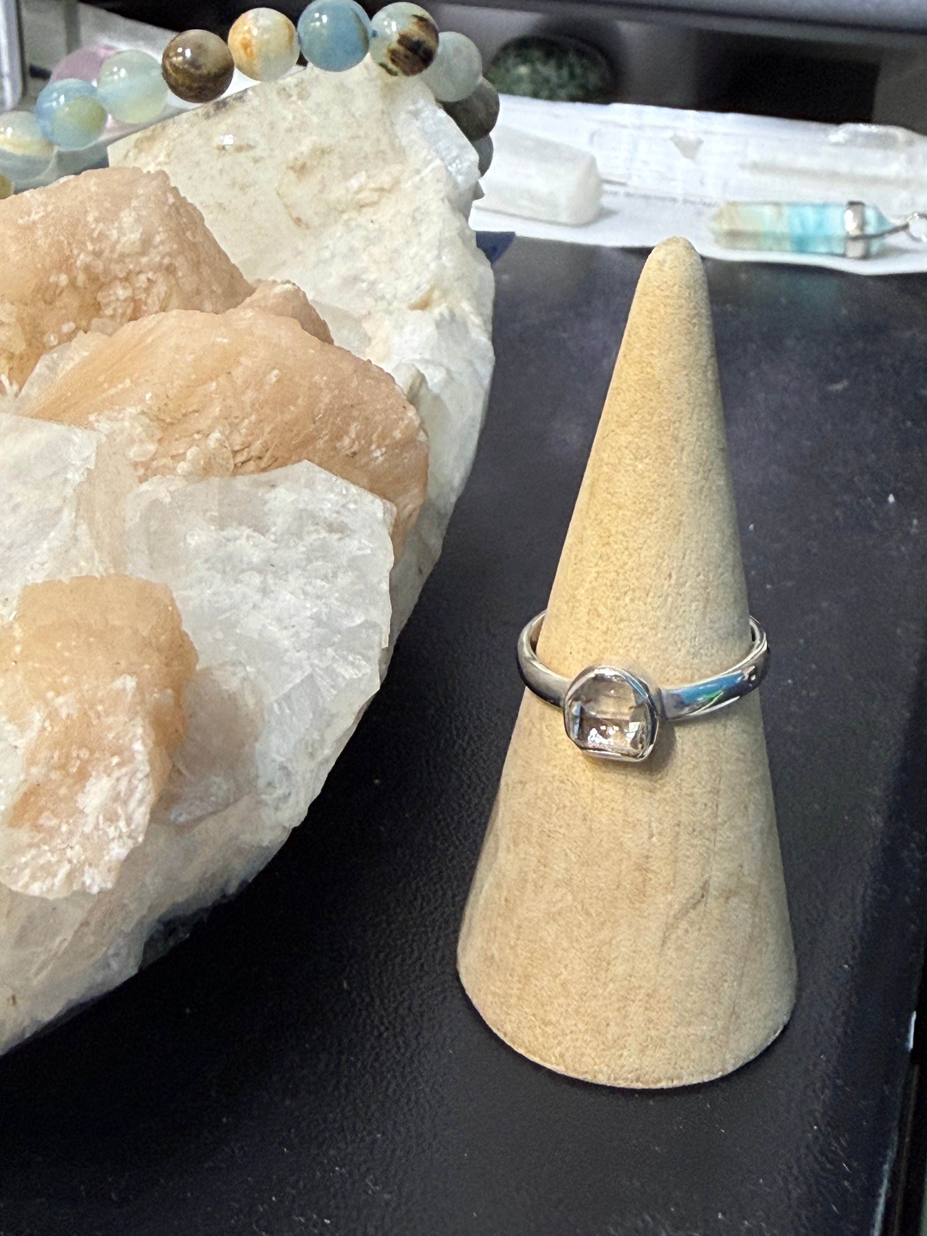 Herkimer Diamond Ring, size 9 – Clarity, Light & Amplified Energy Crystal Wellness