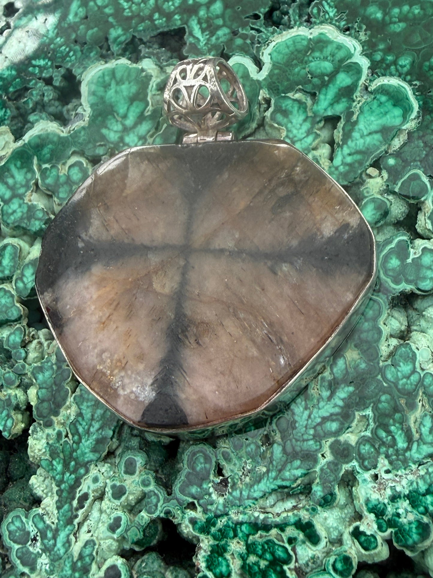 Chiastolite Silver Pendant – Crossroads of Protection 39mmx31mm Crystal Wellness
