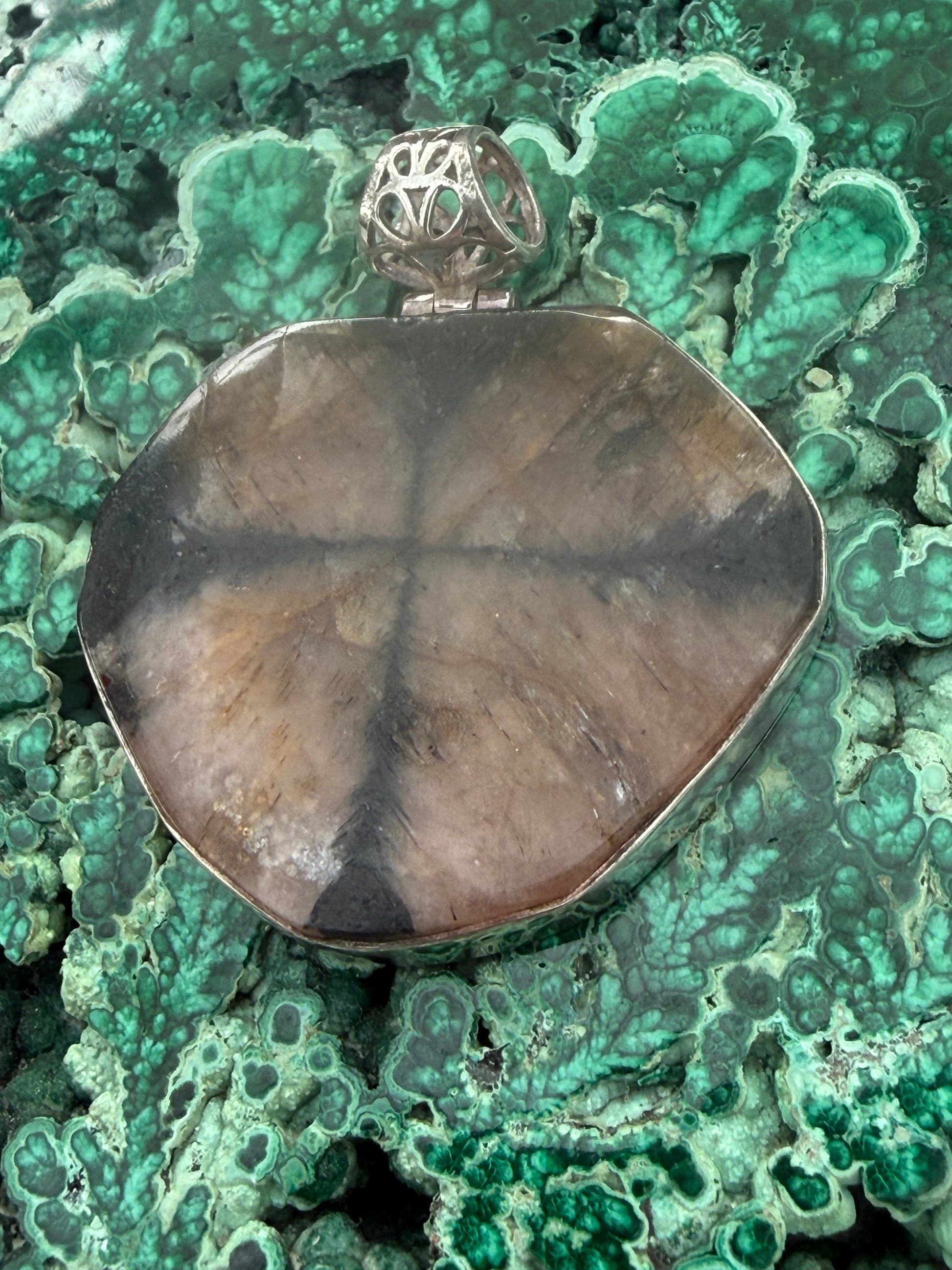 Chiastolite Silver Pendant – Crossroads of Protection 39mmx31mm Crystal Wellness