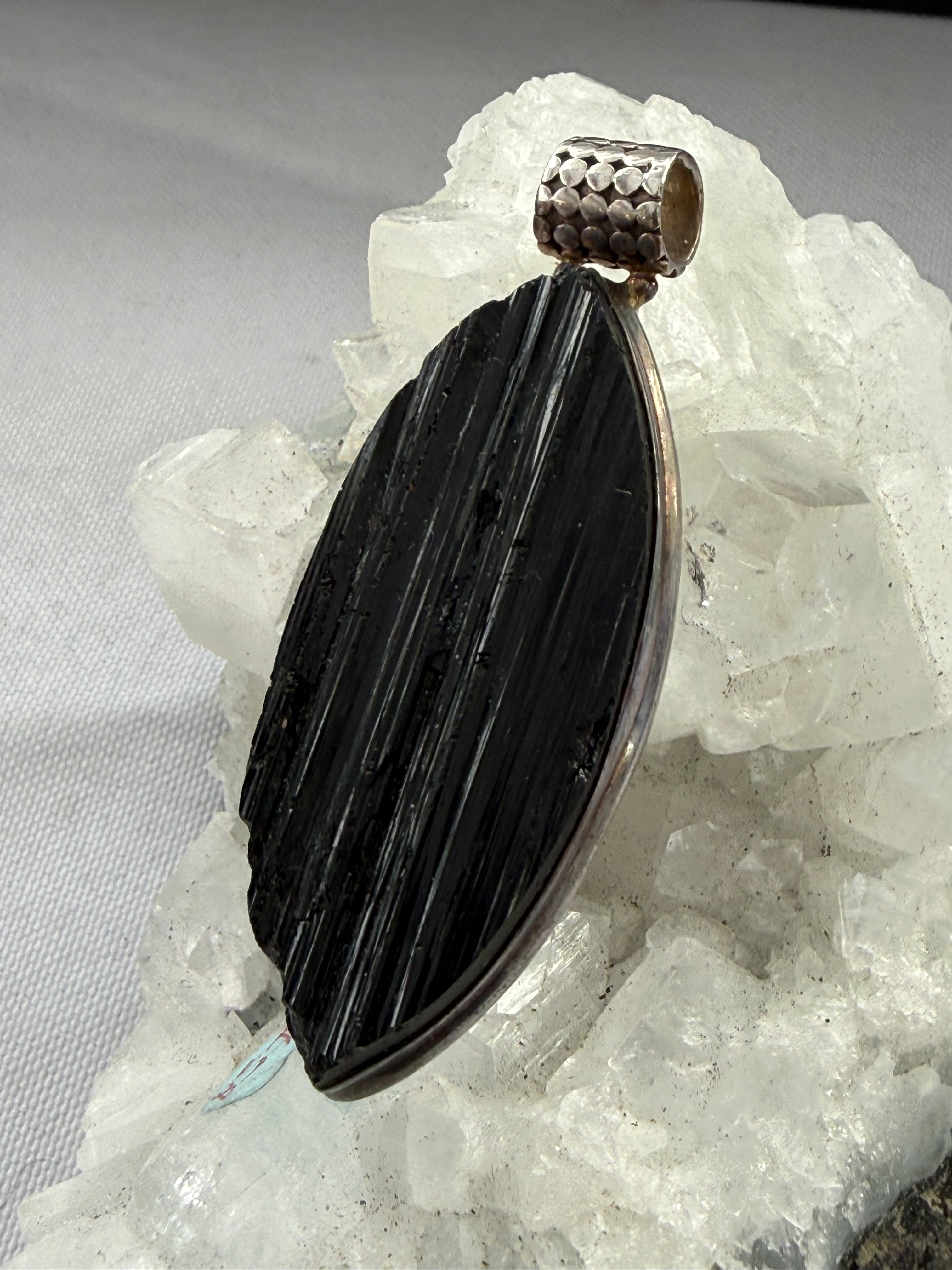 Black Tourmaline Sterling Silver Pendant — Shield of Protection & Grounding Crystal Wellness