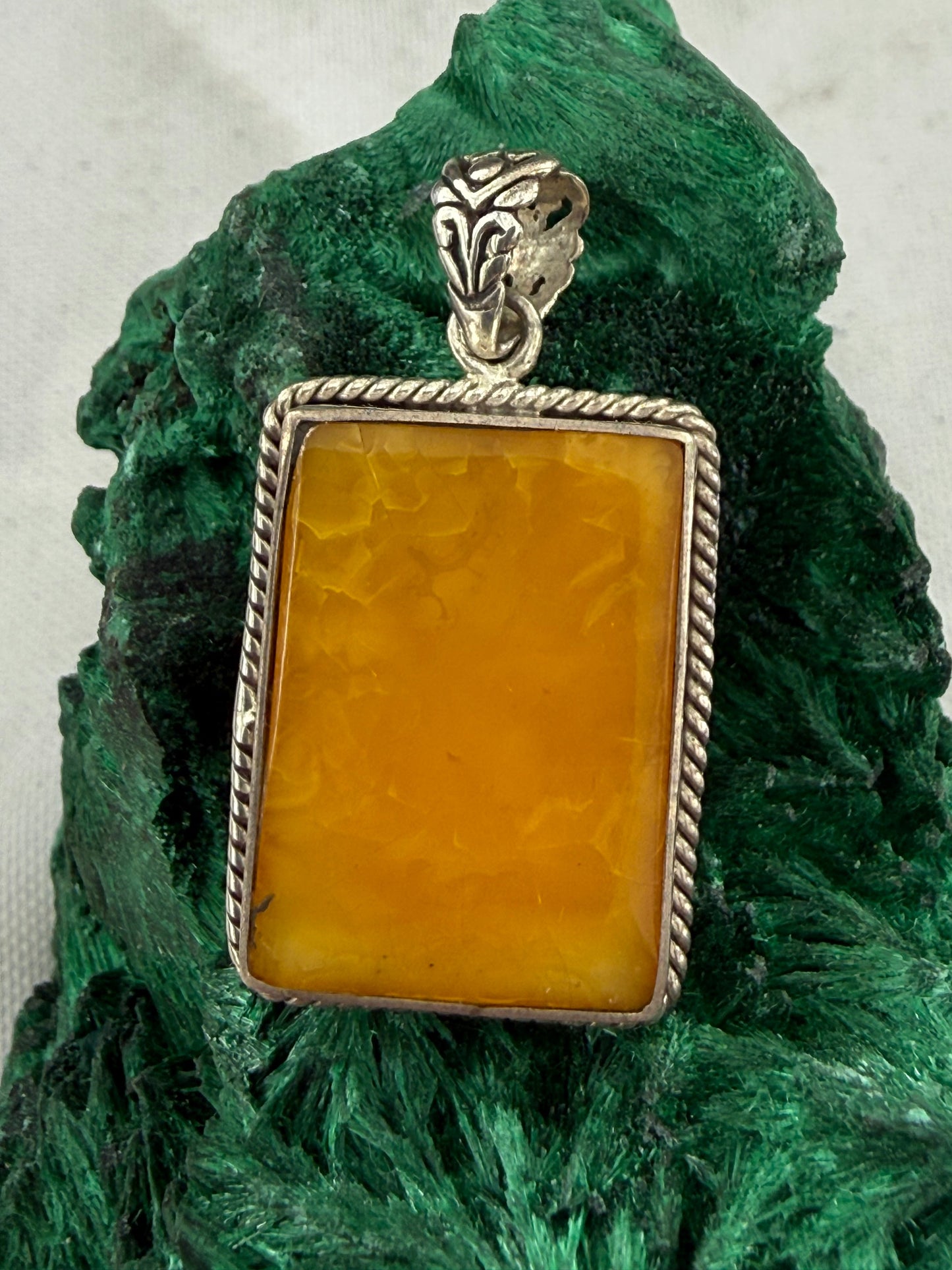 Butterscotch Amber Silver Pendant 24mmx20mm Crystal Wellness
