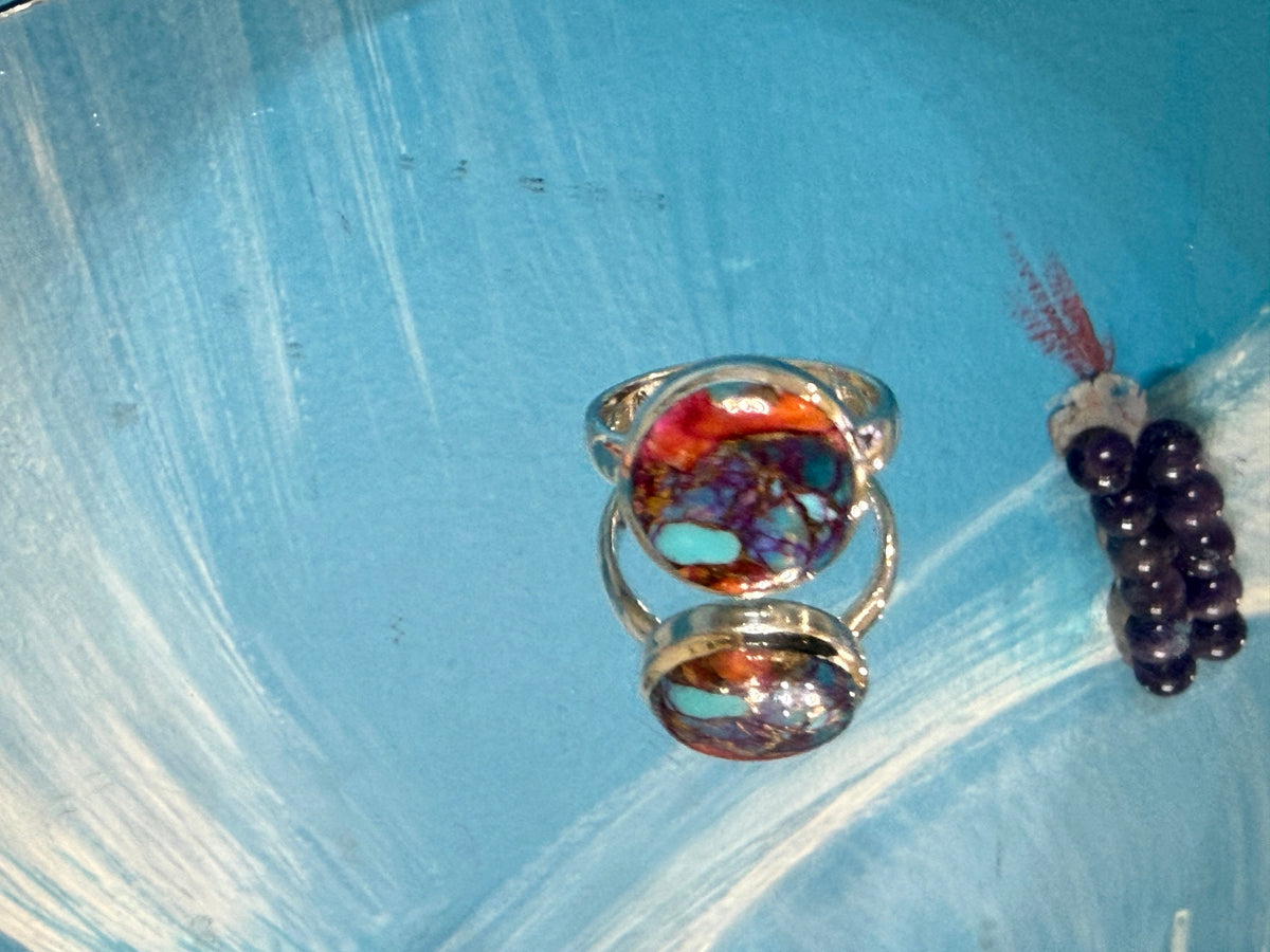 KINGMAN PINK DAHLIA TURQUOISE RING – Love, Confidence & Emotional Balance, size 7.5 Crystal Wellness