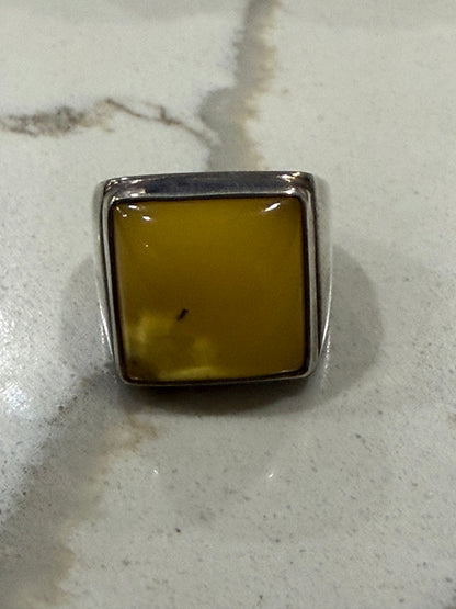 Butterscotch Amber Men’s Silver Ring – Size 8 Crystal Wellness