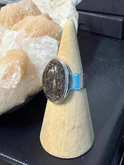 Black Rutilated Quartz Ring, size 9  – Protection, Strength & Energy Clarity Crystal Wellness
