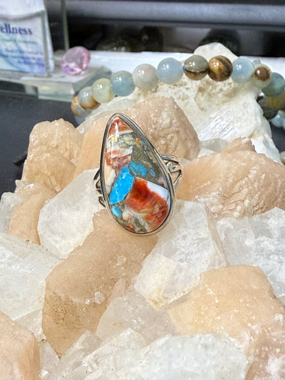Spiny Oyster Turquoise Ring, size 7.5