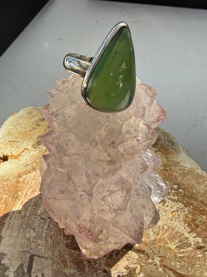 Nephrite Jade 925 Sterling Silver Ring Size 8 Crystal Wellness