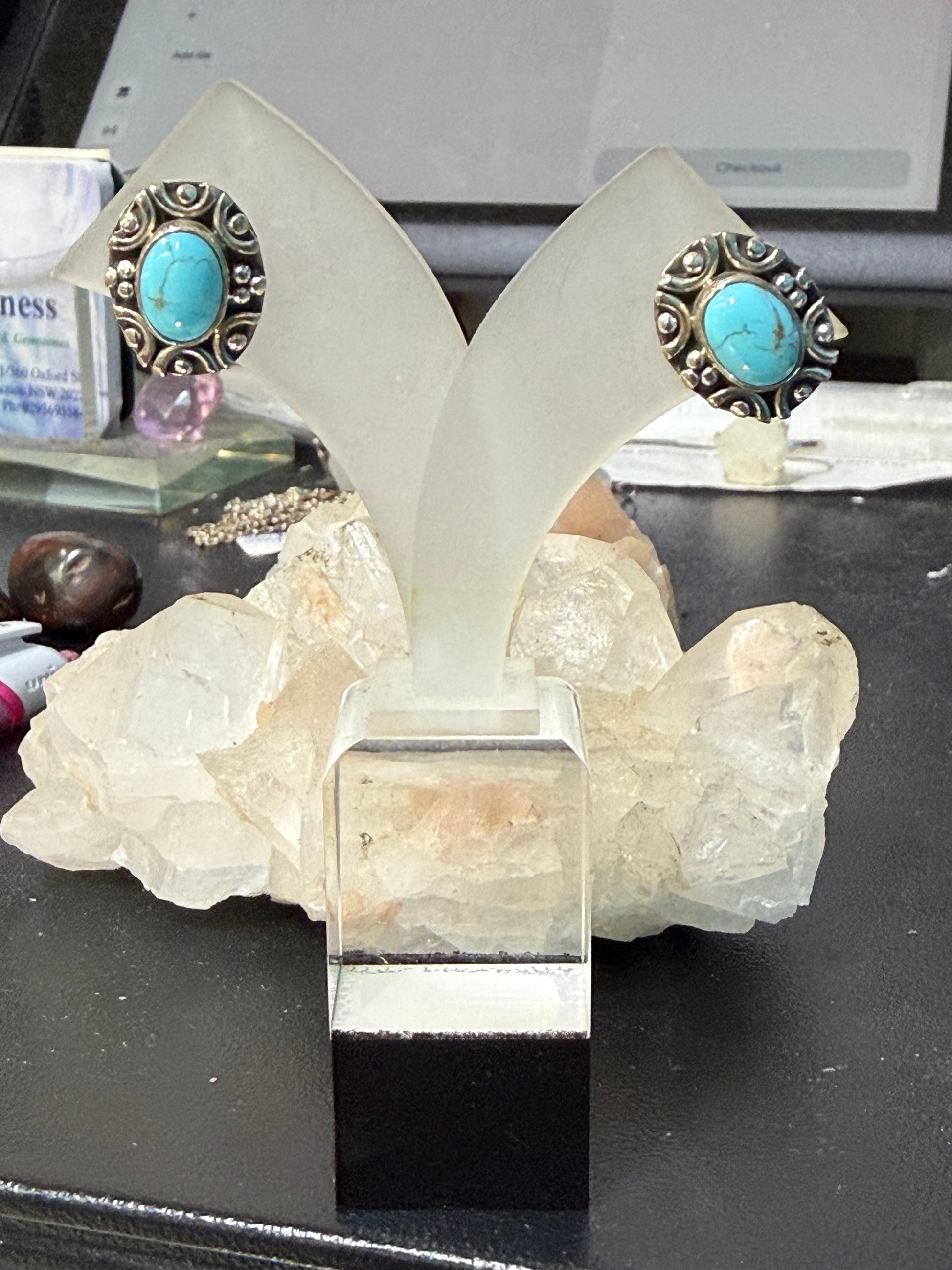 Turquoise Stud Earrings – Protection, Wisdom & Peace, 15mmx11mm Crystal Wellness