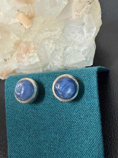 Blue Kyanite 10mm Plain Round 925 Sterling Silver Stud Crystal Wellness