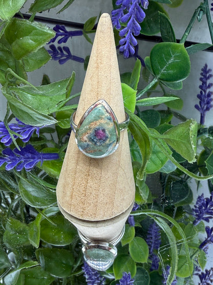 Ruby Fuchsite Silver Ring, size 8 adjustable Crystal Wellness