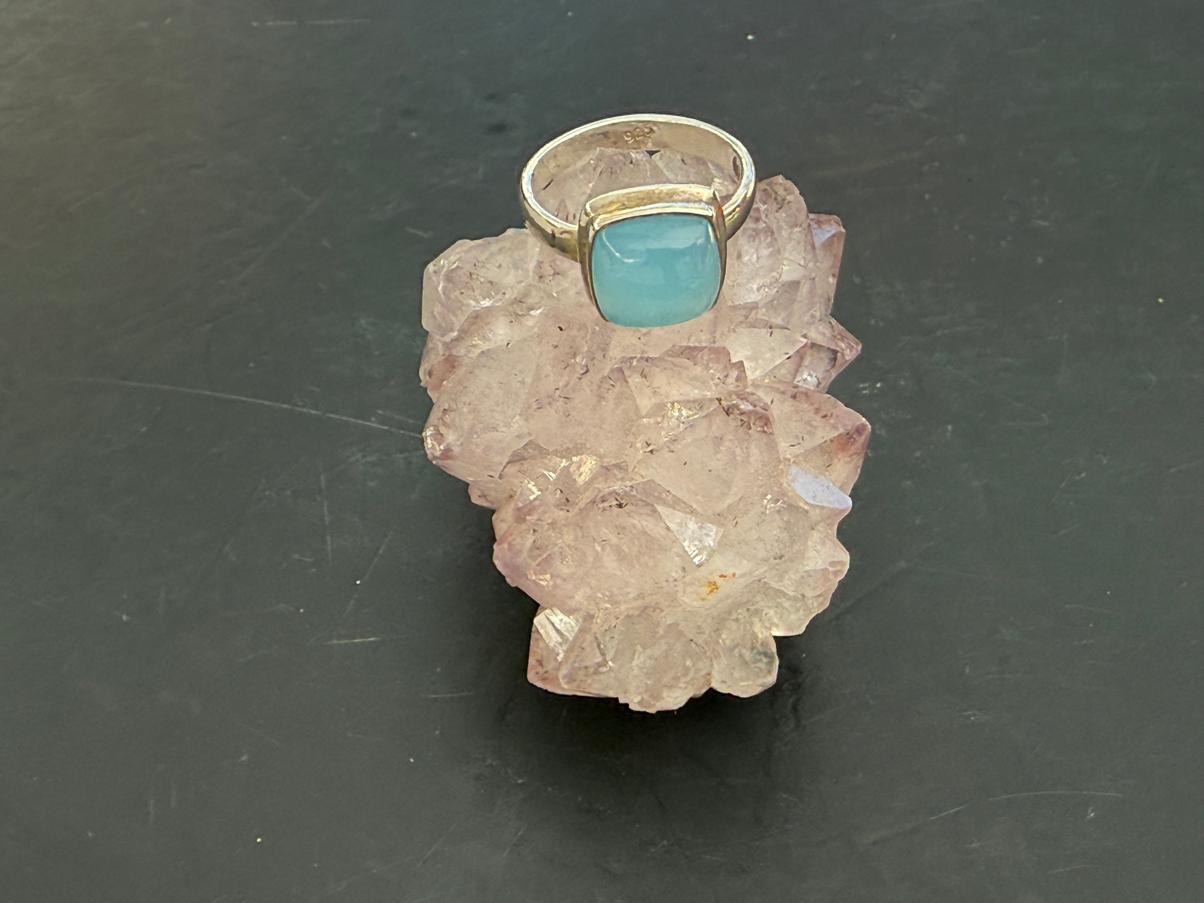 Blue Chalcedony Ring, size 8 – Serenity, Gentle Wisdom & Heartfelt Communication Crystal Wellness
