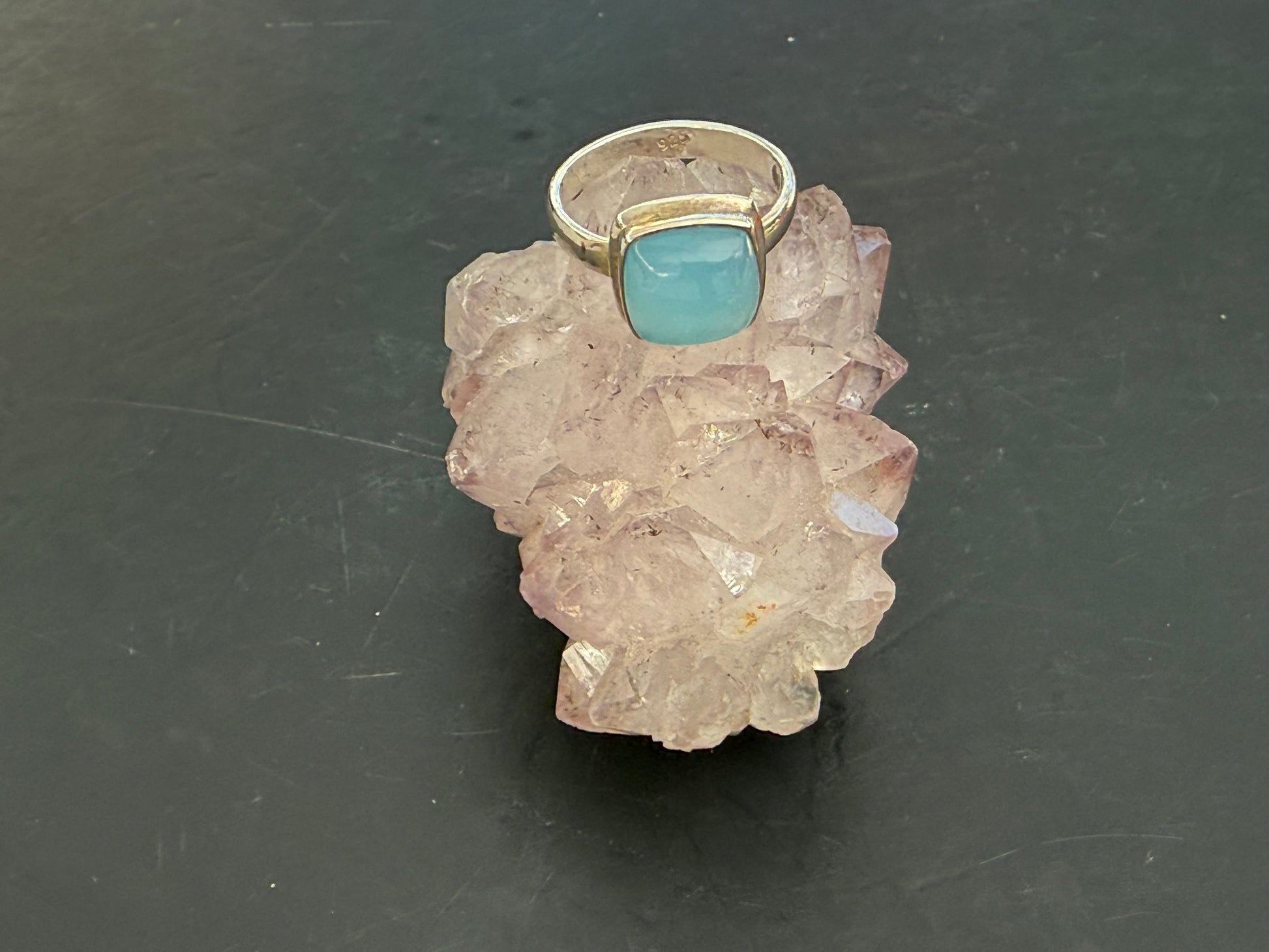 Blue Chalcedony Ring, size 8 – Serenity, Gentle Wisdom & Heartfelt Communication Crystal Wellness