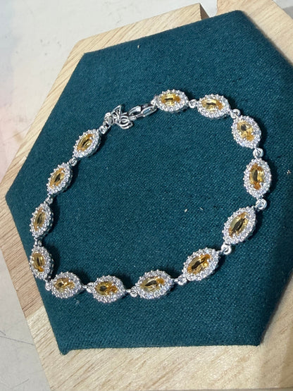 Citrine & Zircon Silver Bracelet, 19cm Crystal Wellness