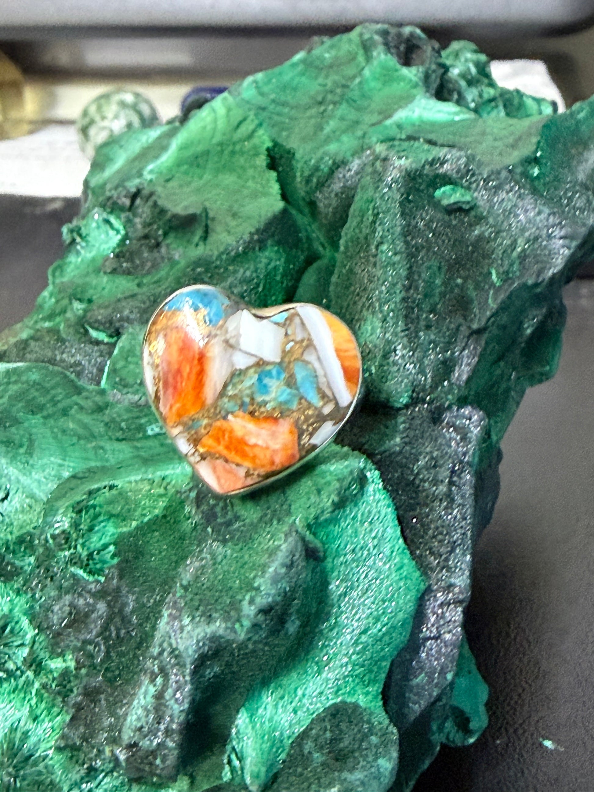 Spiny Oyster Turquoise Heart Ring – Sterling Silver Size 6.5 Crystal Wellness