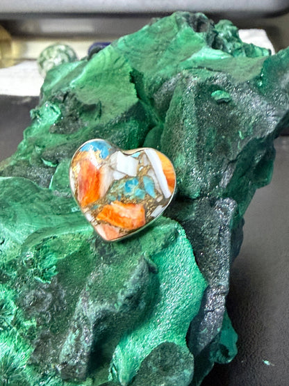 Spiny Oyster Turquoise Heart Ring – Sterling Silver Size 6.5 Crystal Wellness