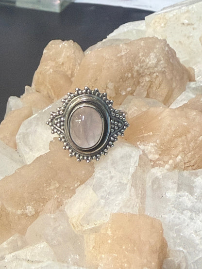 Rose Quartz 925 Sterling Silver Filigree Ring Size 7 Crystal Wellness