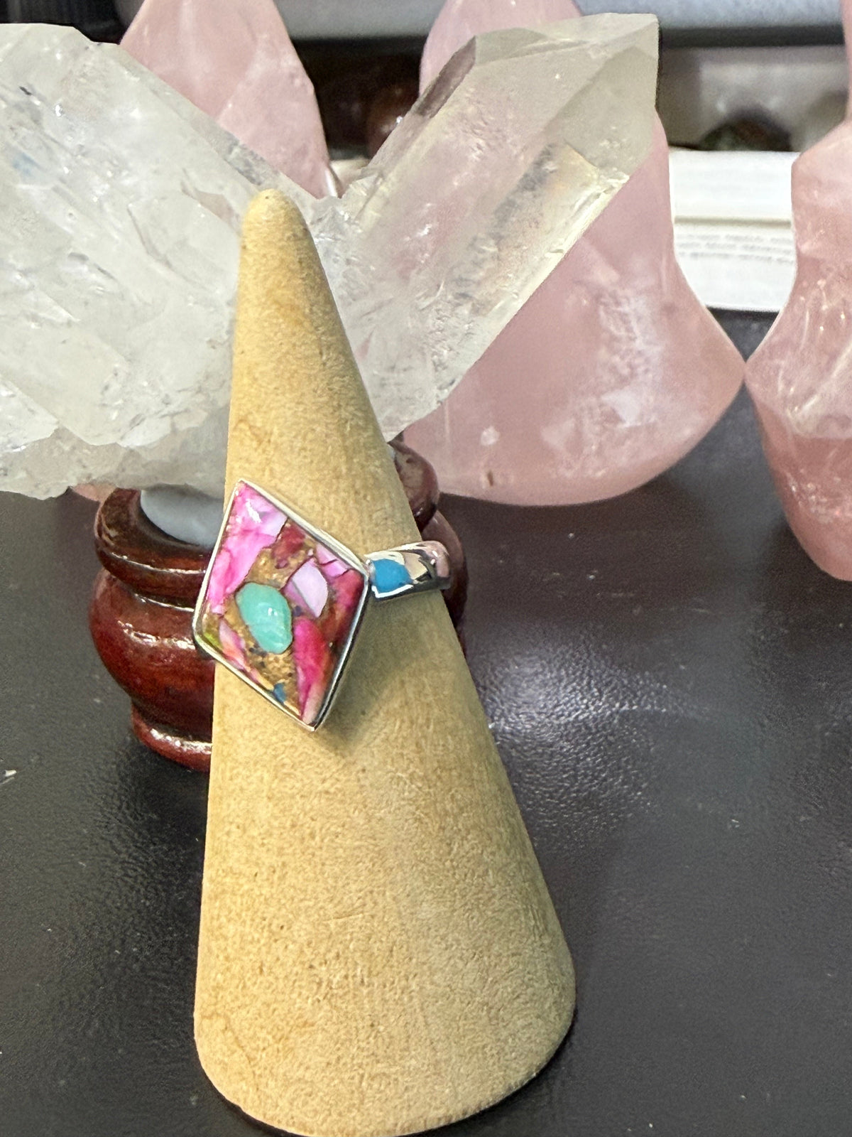 KINGMAN PINK DAHLIA TURQUOISE RING – Love, Confidence & Emotional Balance, size 8 Crystal Wellness