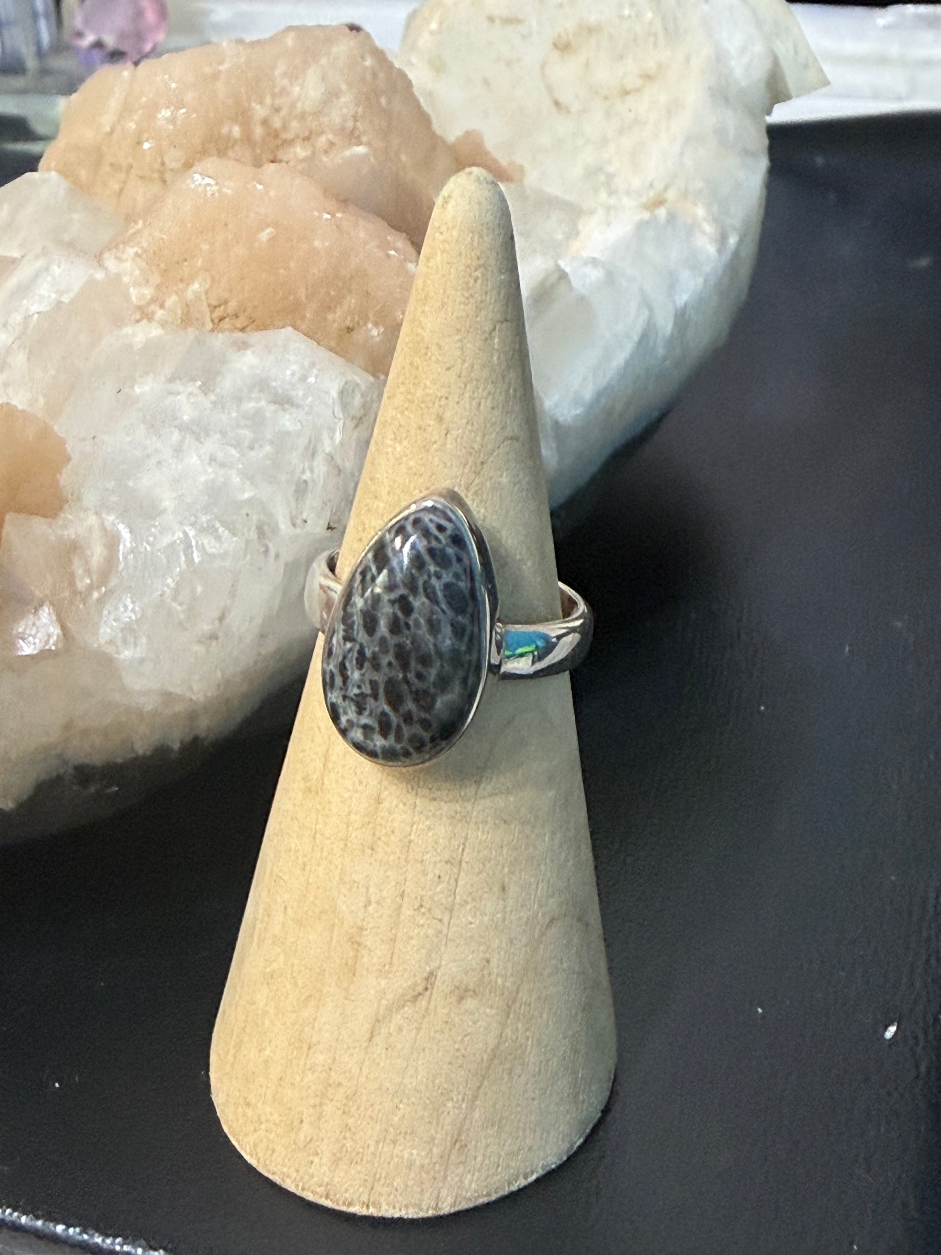 Black Coral Sterling Silver Ring – Size 6.5 Crystal Wellness