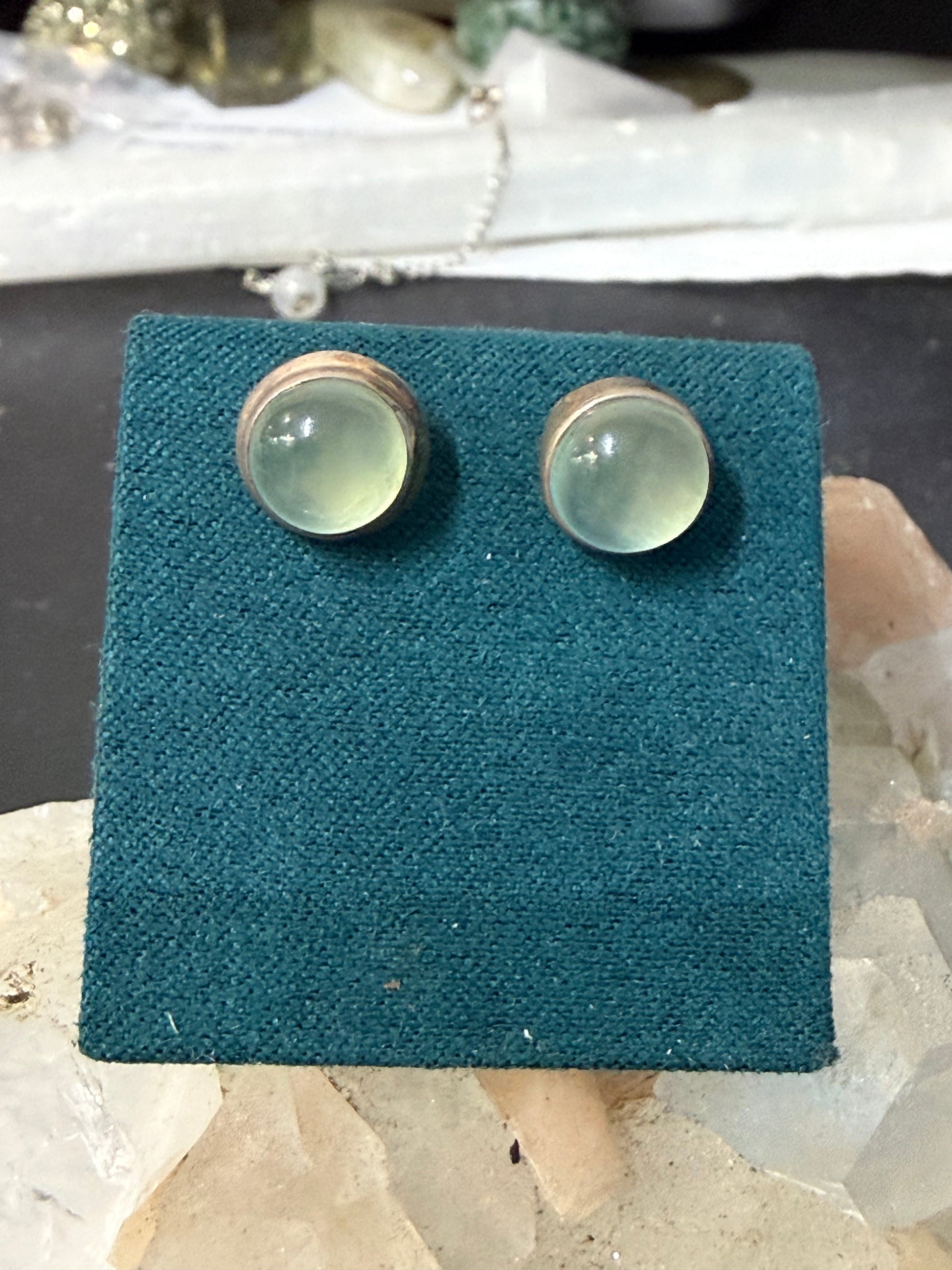 Prehnite Stud Earrings – Inner Peace, Intuition & Heart Healing, 10mmx10mm Crystal Wellness