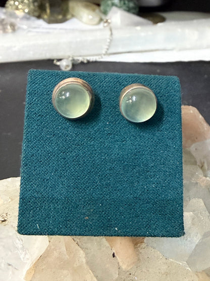 Prehnite Stud Earrings – Inner Peace, Intuition & Heart Healing, 10mmx10mm Crystal Wellness