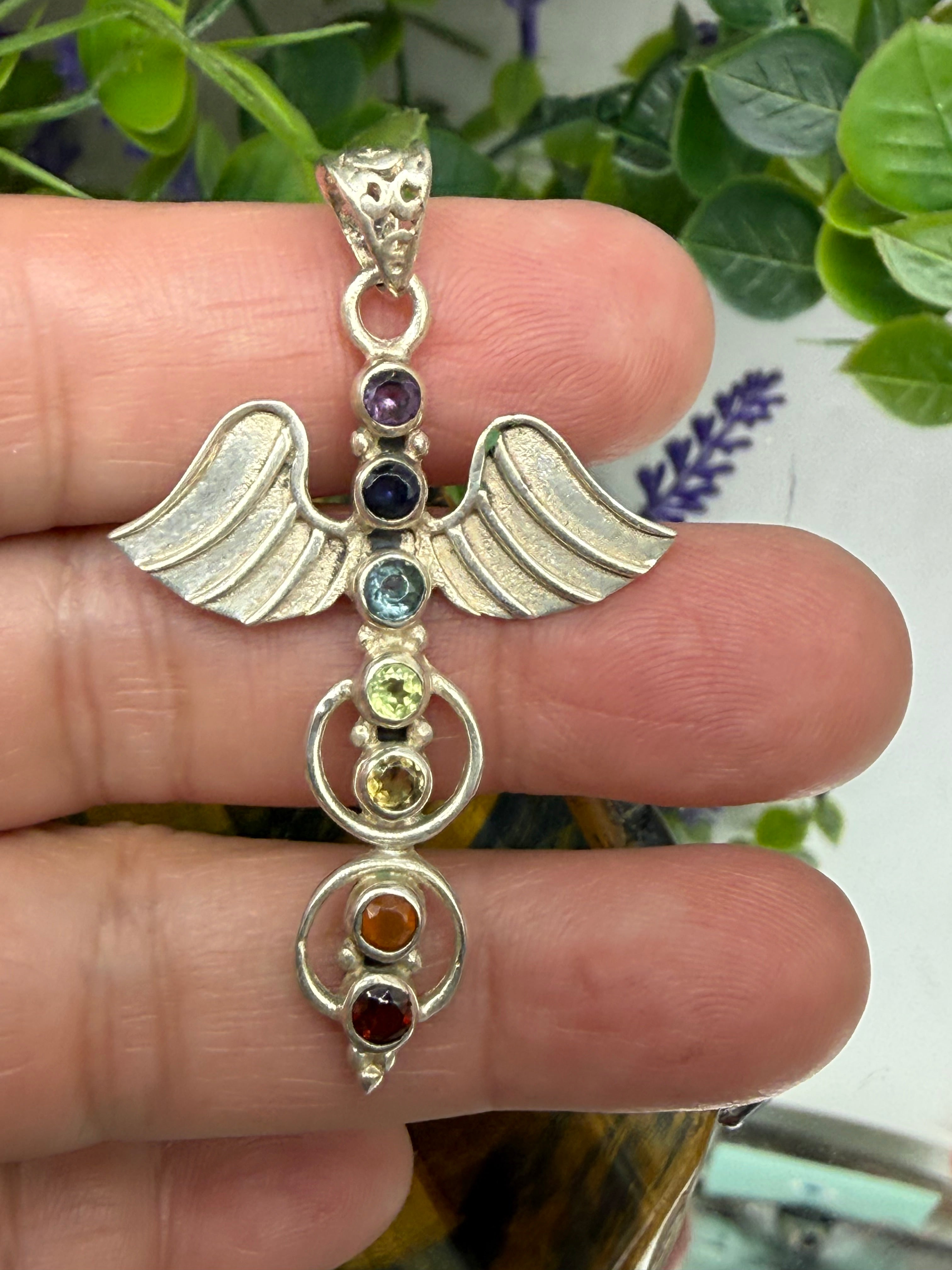 Angel Wings Chakra Pendant — Guardian Light & Energy Alignment, 46mmx31mm Crystal Wellness