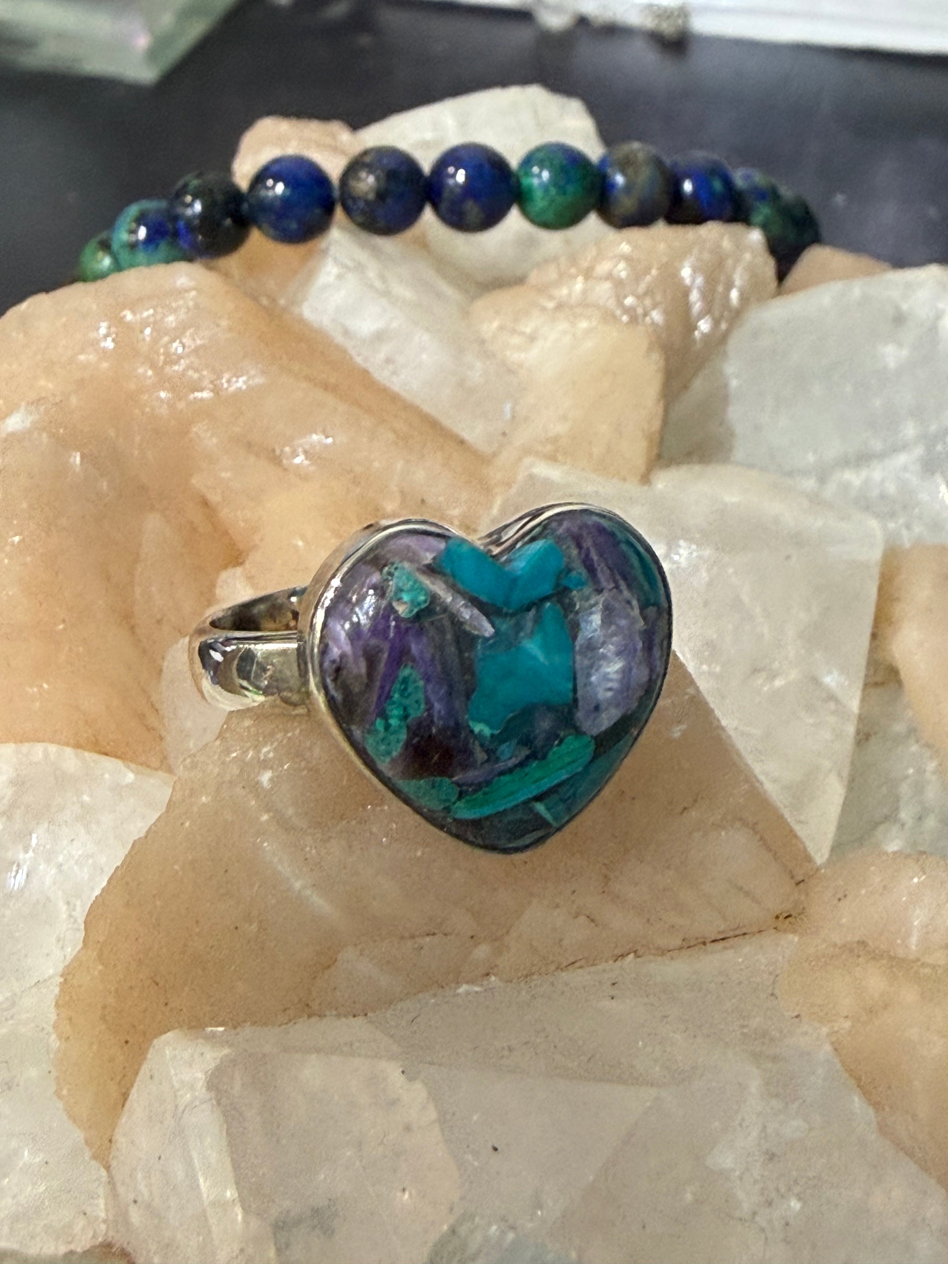 Charoite in Chrysocolla Ring, size 9  — The Alchemy of Transformation Crystal Wellness
