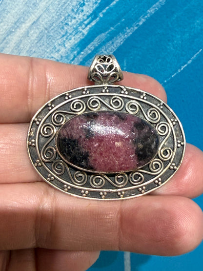Rhodonite Heart Healing Pendant, 43mmx30mm Crystal Wellness