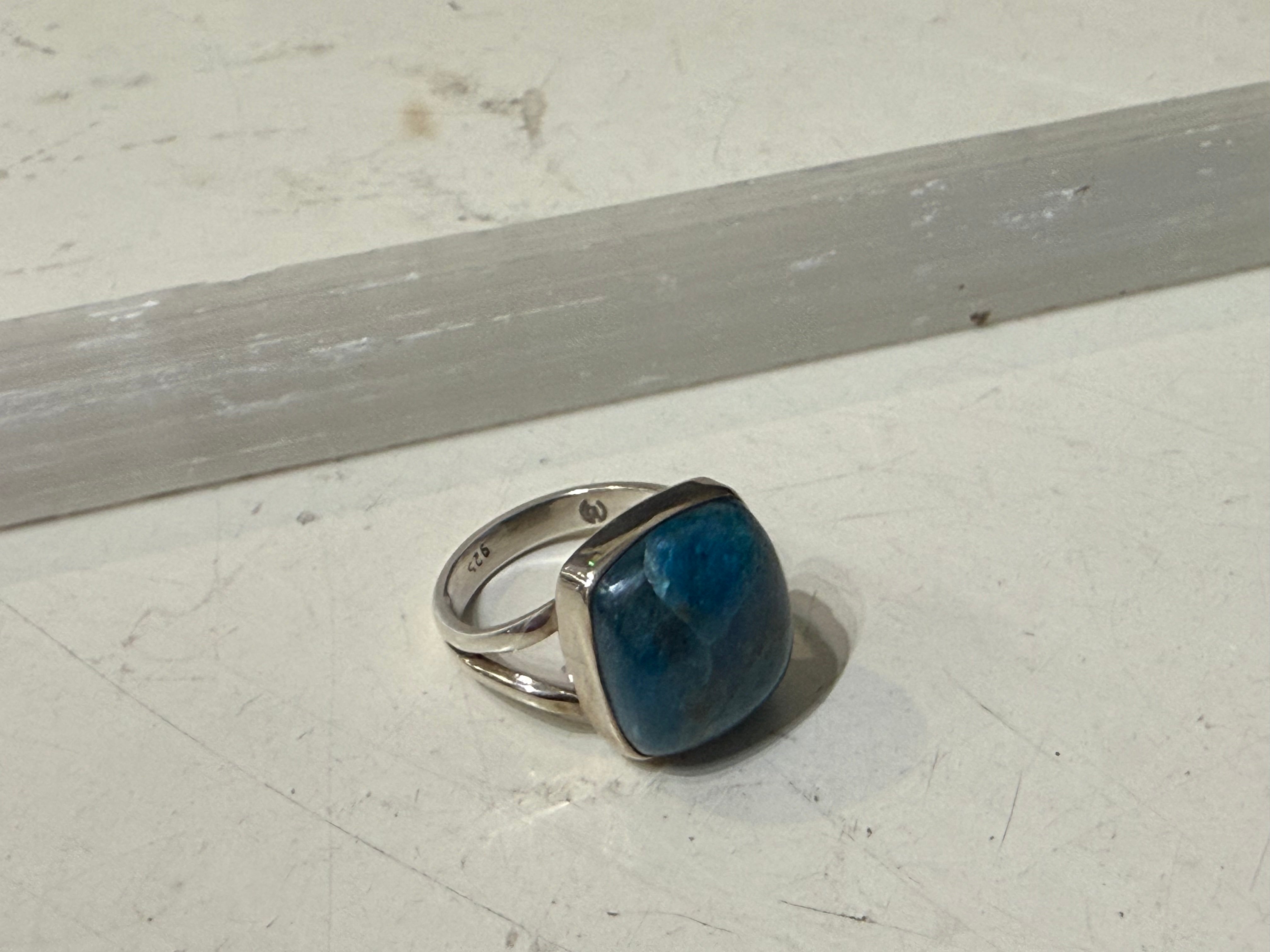 Neon Blue Apatite Ring, size 8
A spark of clarity, truth, and inspired vision. Crystal Wellness
